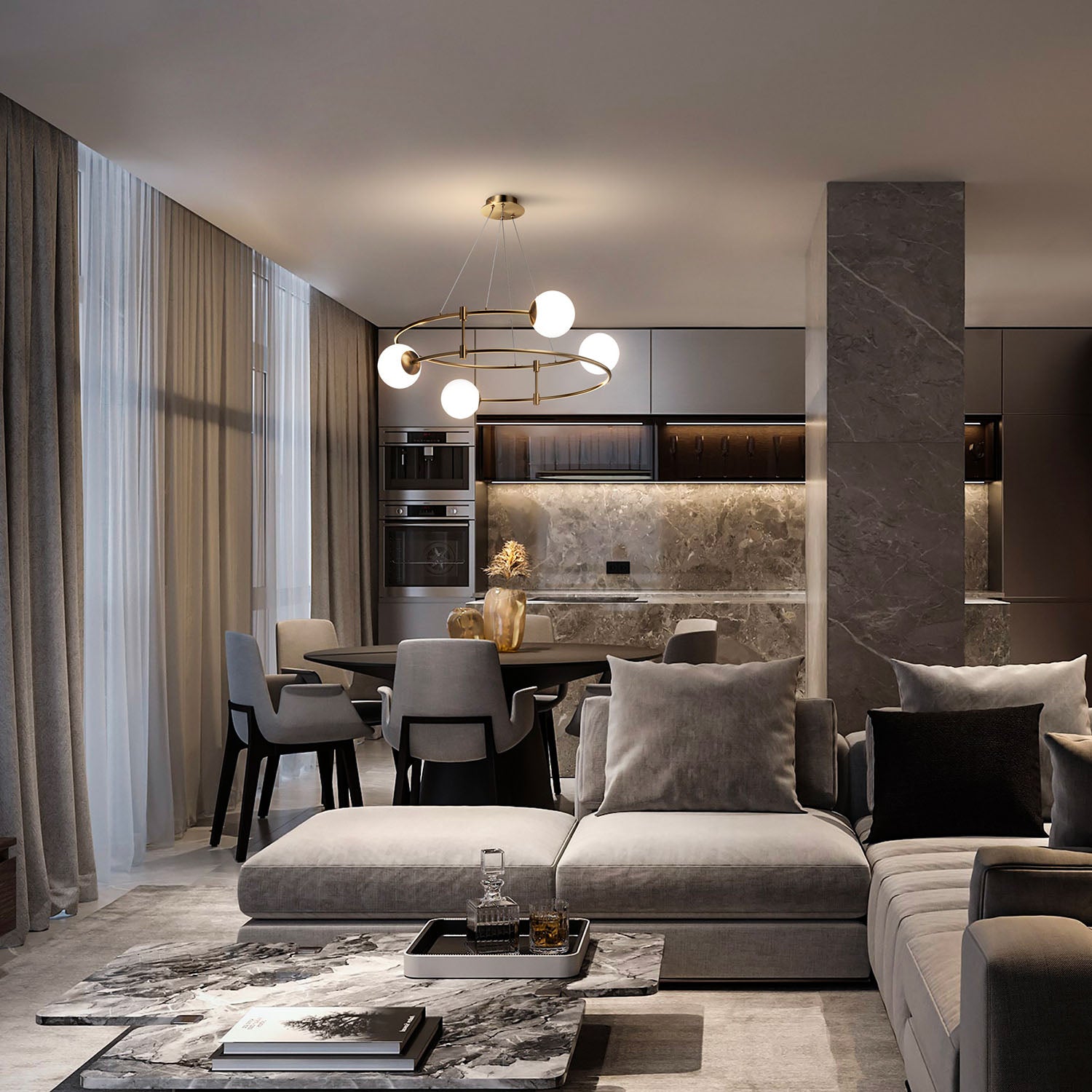 BALANCE - Lámpara circular con bolas de vidrio contemporáneo