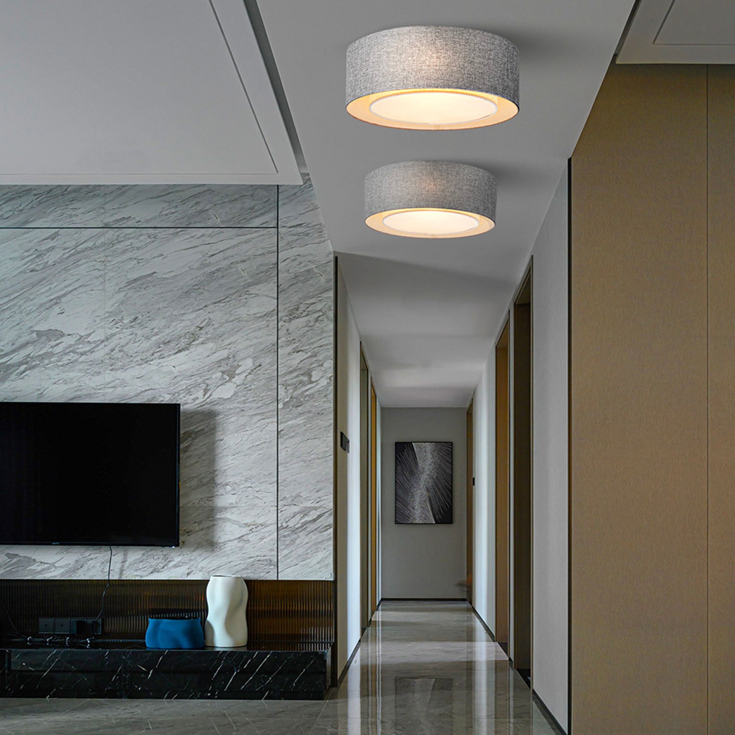 BERGAMO - Circular ceiling light in sober fabric