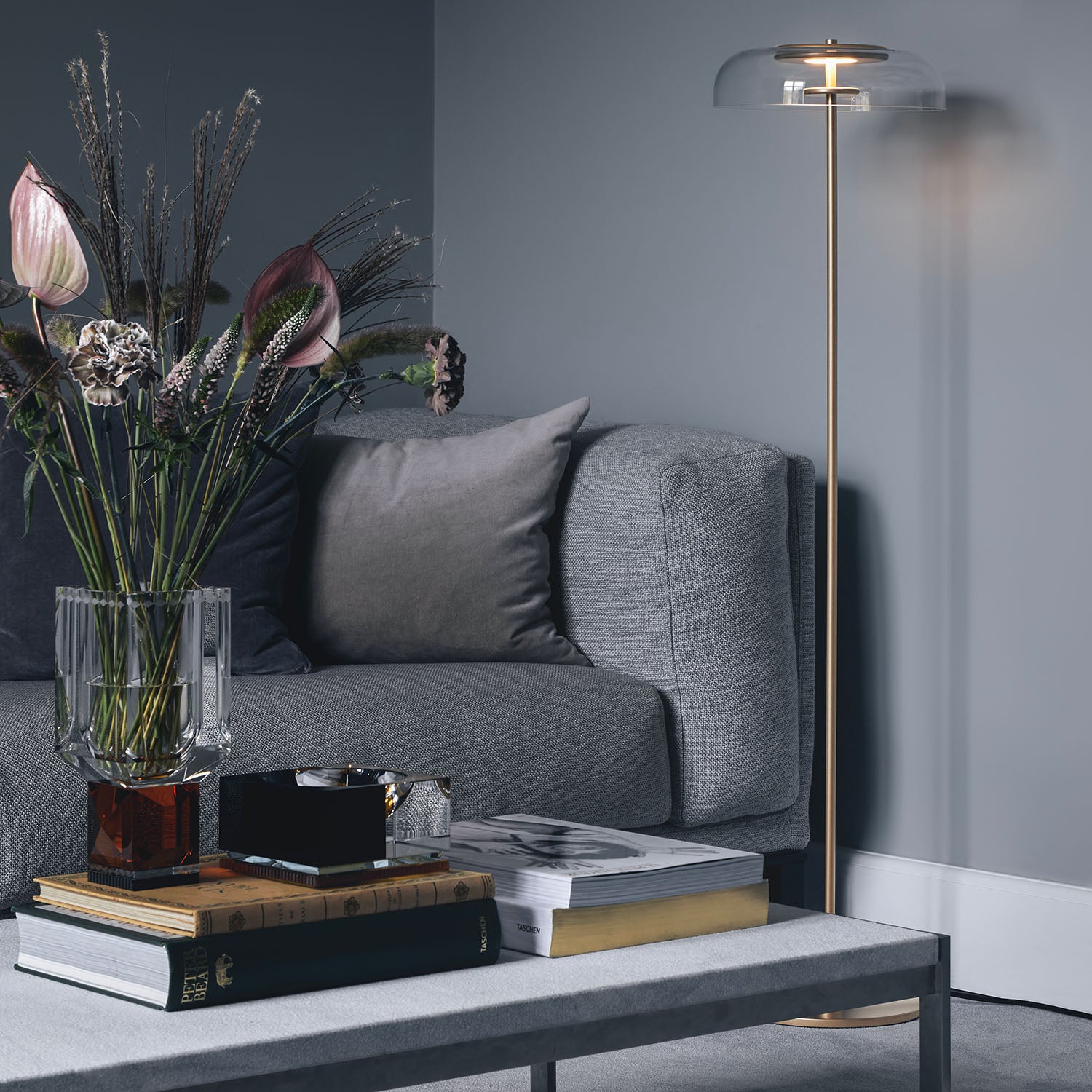BLOSSI - Lampada da terra in vetro elegante e di design per soggiorno o ufficio