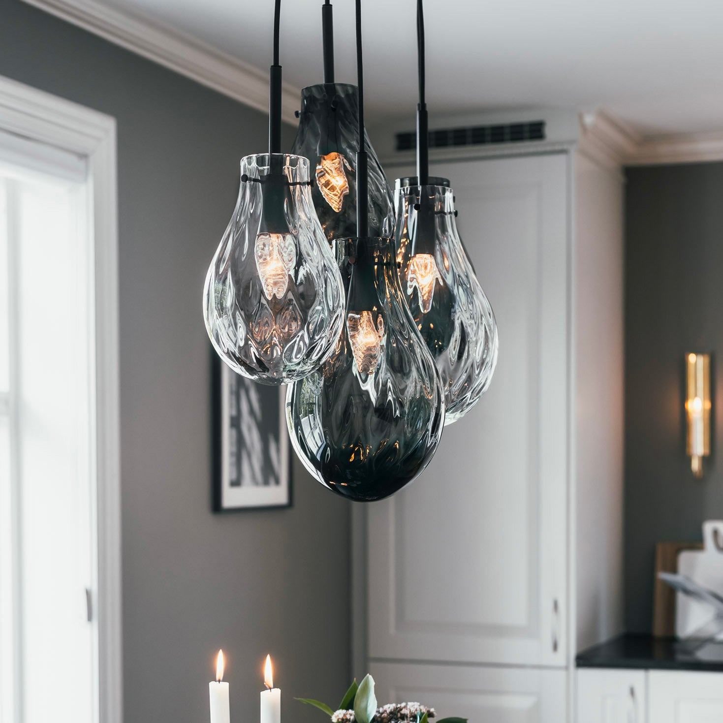 DROP - Lampadario vintage in vetro soffiato produzione artigianale