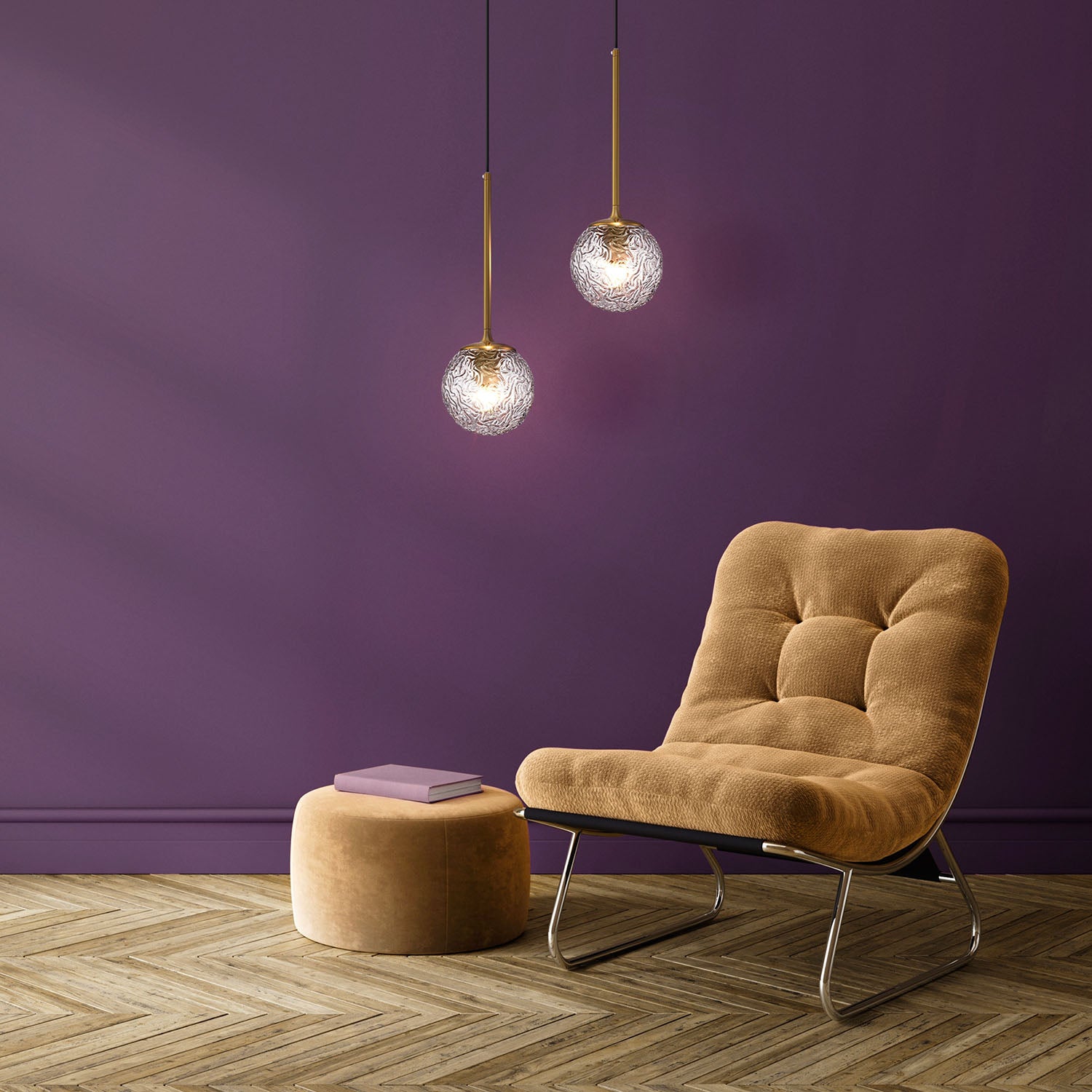 LIGERO - Sospensione dorata in vetro trasparente vintage