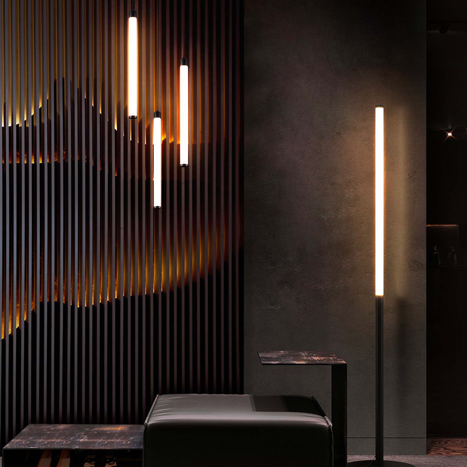 RAY - Lámpara de pie tubo LED diseño negro moderno