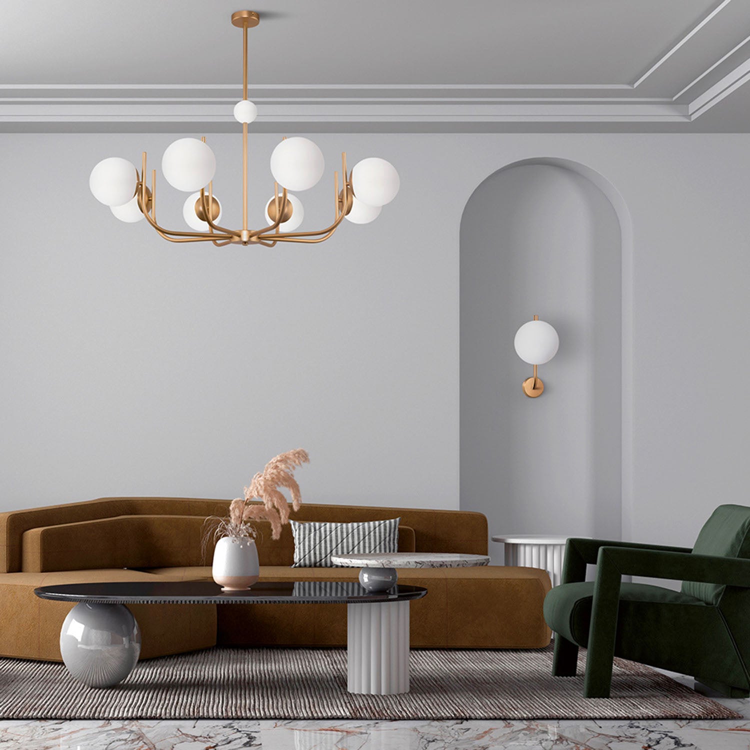 RENDEZ VOUS - Golden art deco chandelier with chic glass balls