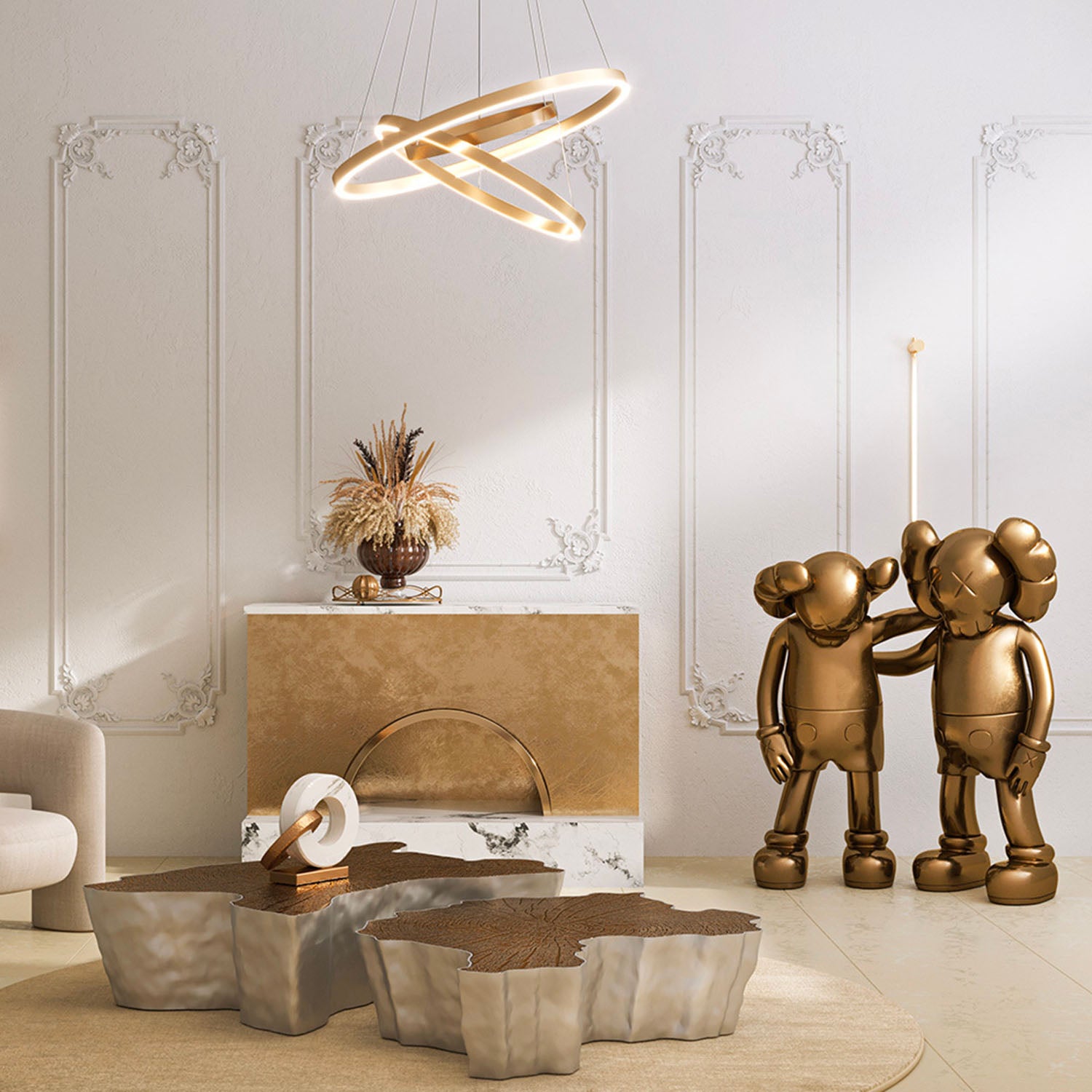 RIM - Suspension doré ou noir, 2 anneaux, LED intégrée