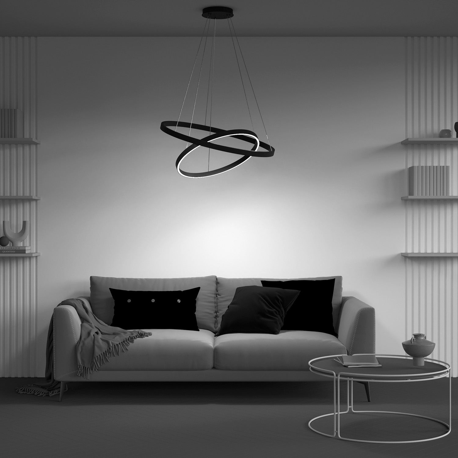 RIM - Suspension doré ou noir, 2 anneaux, LED intégrée