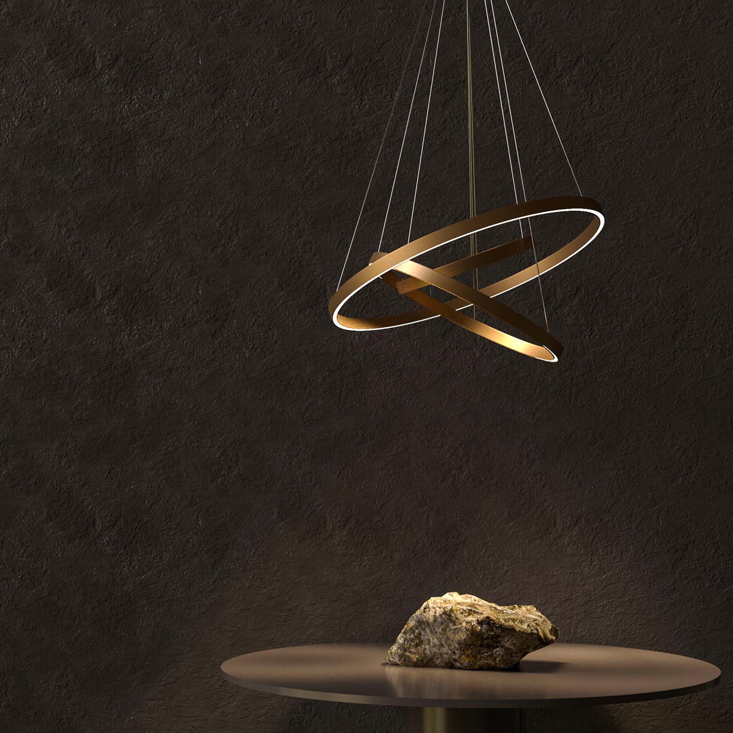 RIM - Lámpara colgante dorada o negra, 3 anillos, LED integrada