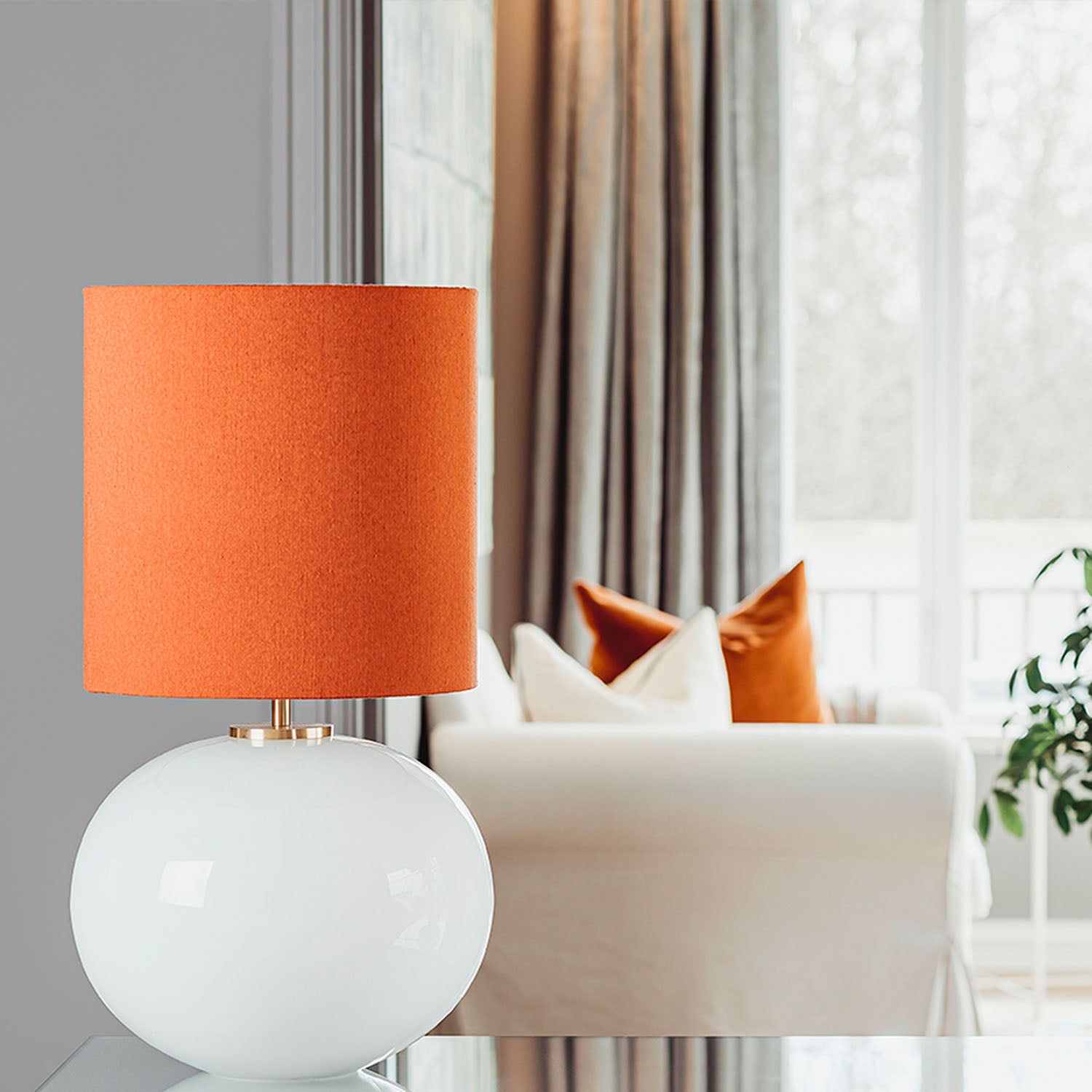 SENJA - Blown glass table lamp, handmade fabric lampshade
