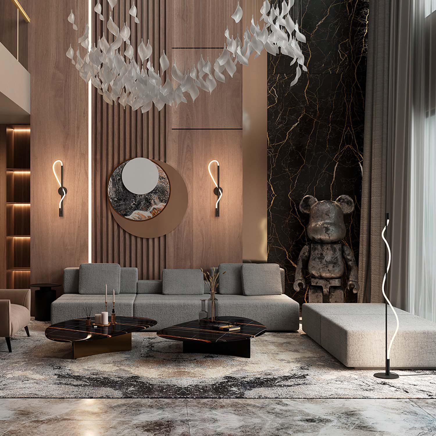 TAU - Stehleuchte mit integriertem flexiblem LED-Rohr, schwarz und designorientiert