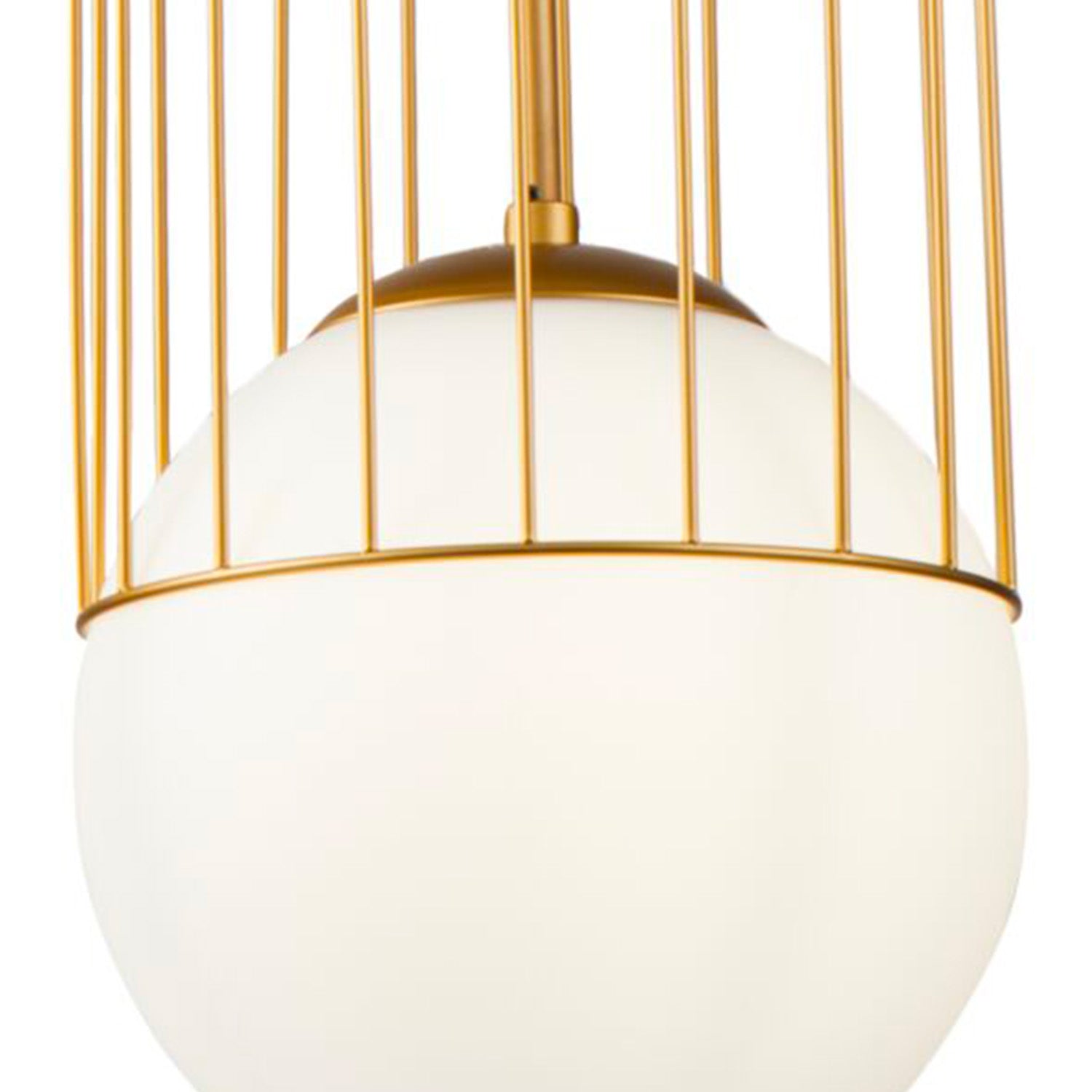 TELFORD - Golden cage pendant light with white glass globe
