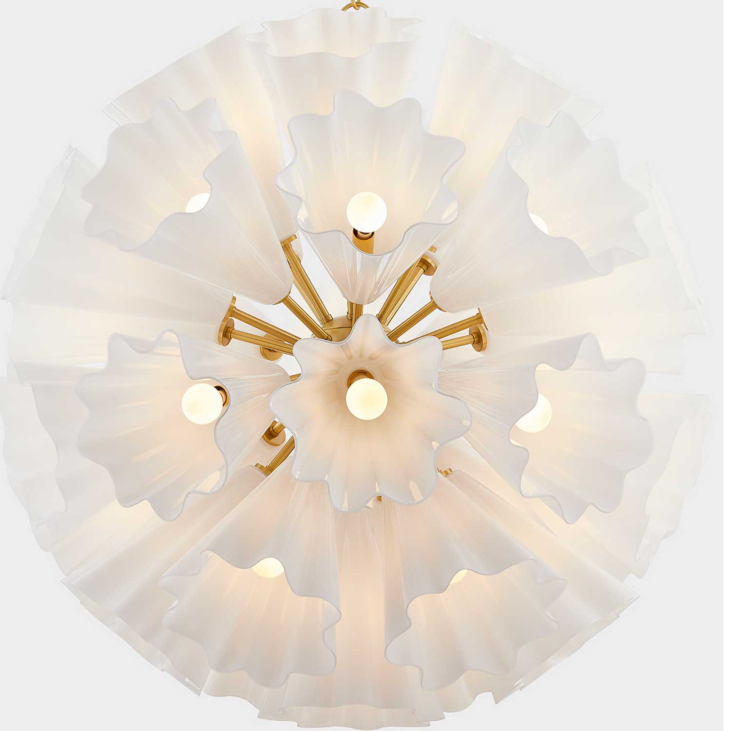 Capri - White glass and gold brass flower-shaped pendant light