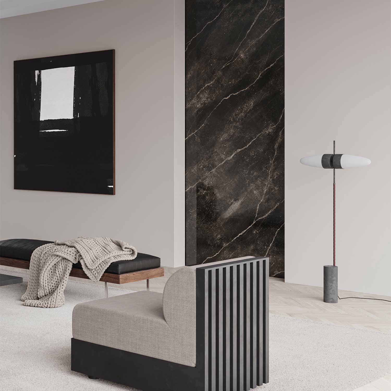 Bull Floor - Lampadaire design en marbre et verre pour salon