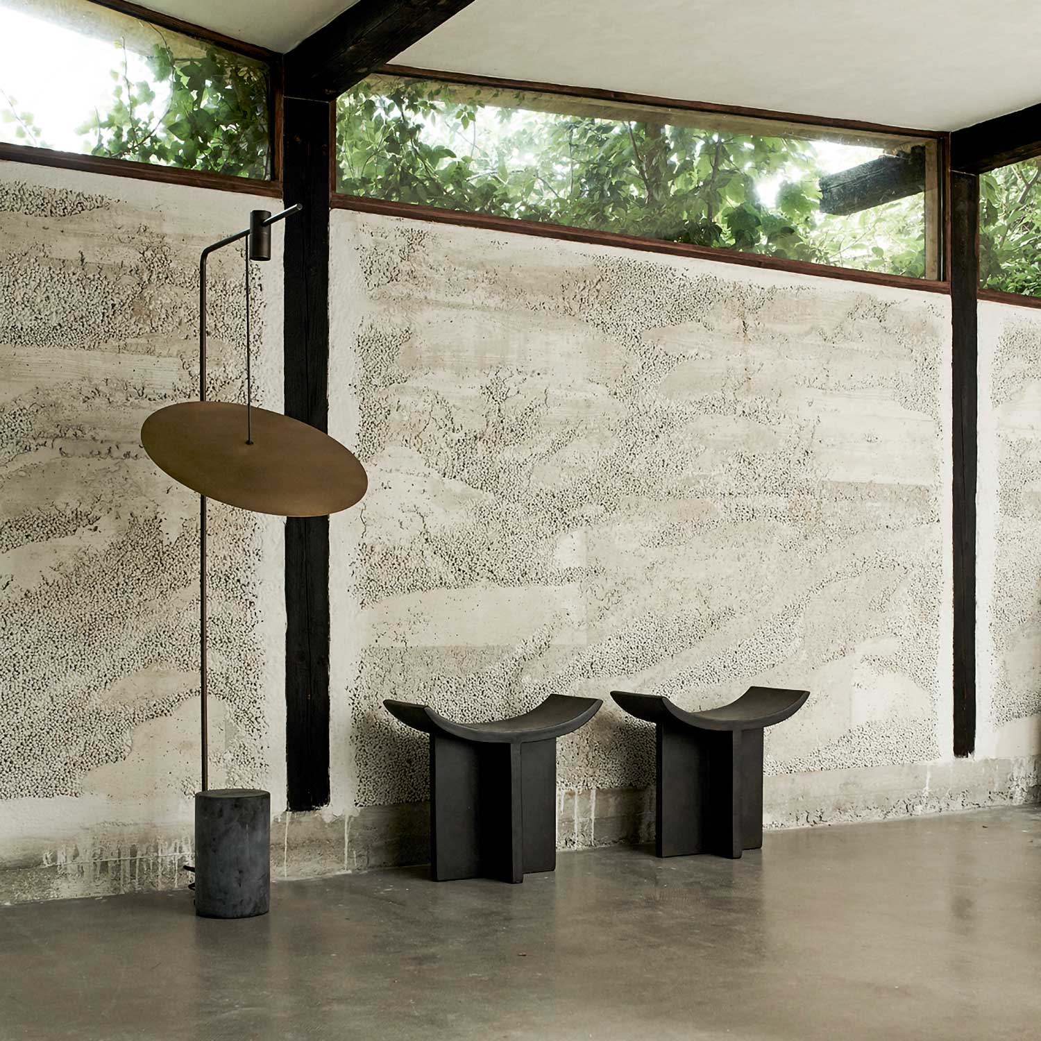 The Moon - Lampadaire laiton et marbre pour salon contemporain