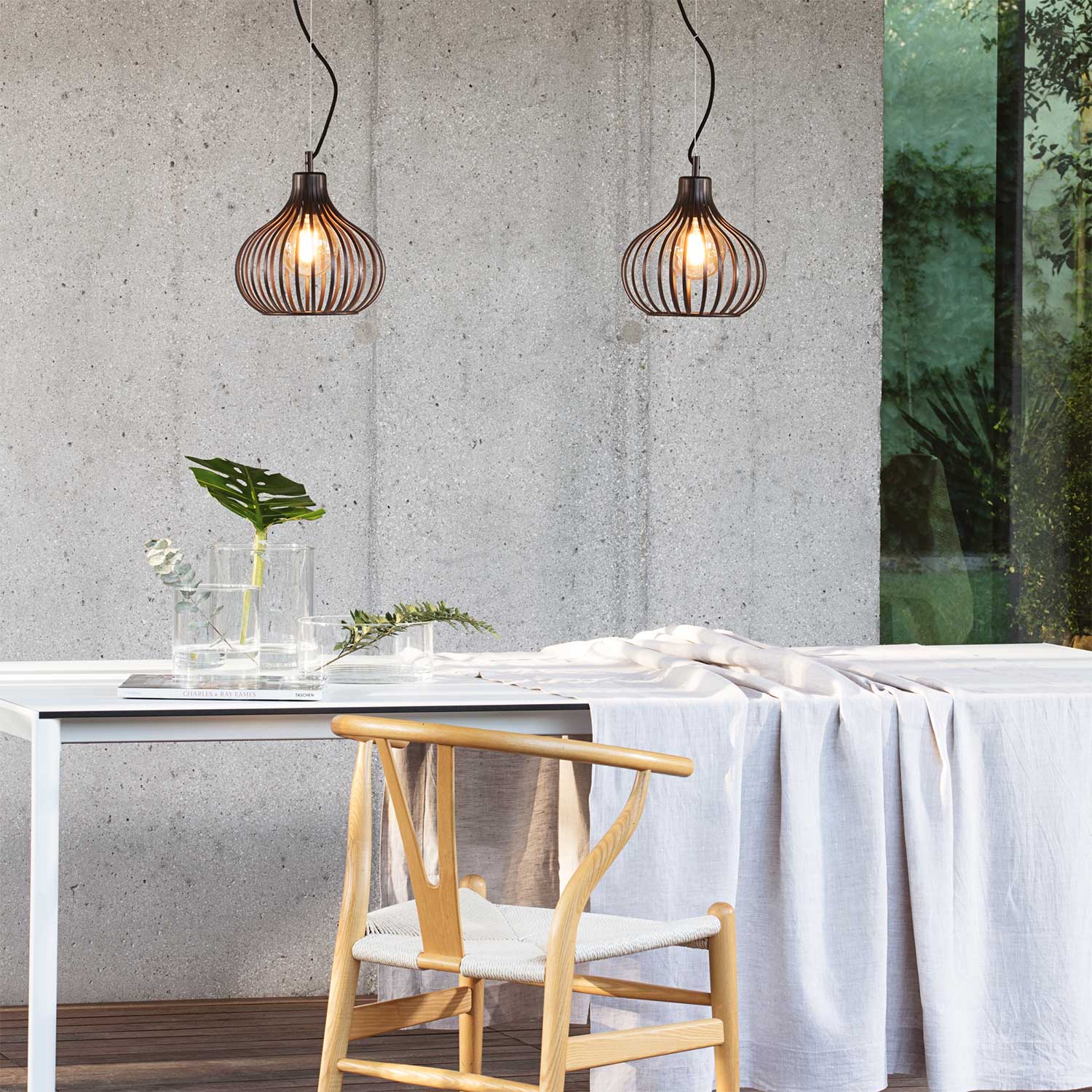 Onion - Modern design brown metal cage pendant light