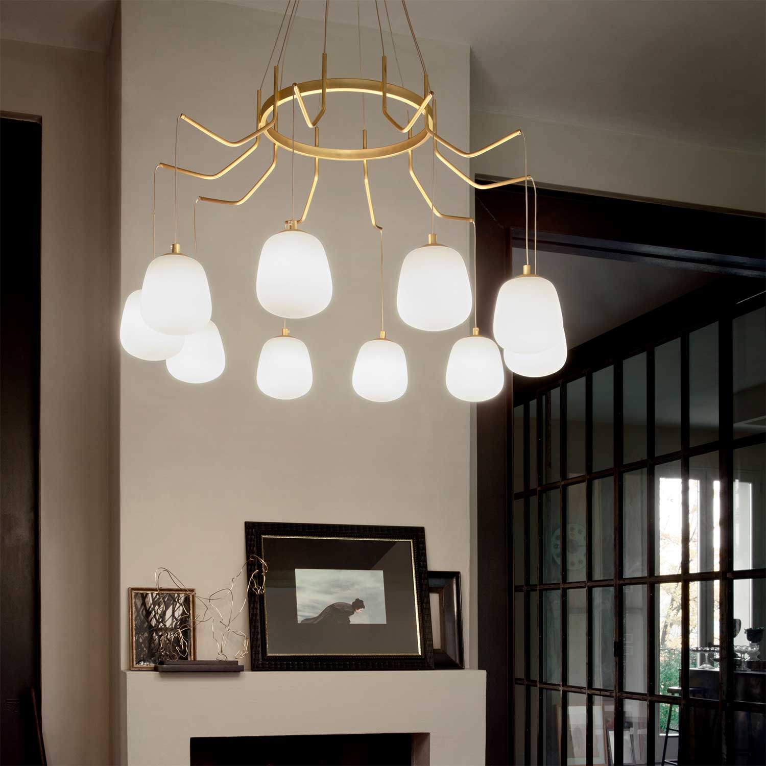 Karousel - Large gold chandelier with designer glass balls