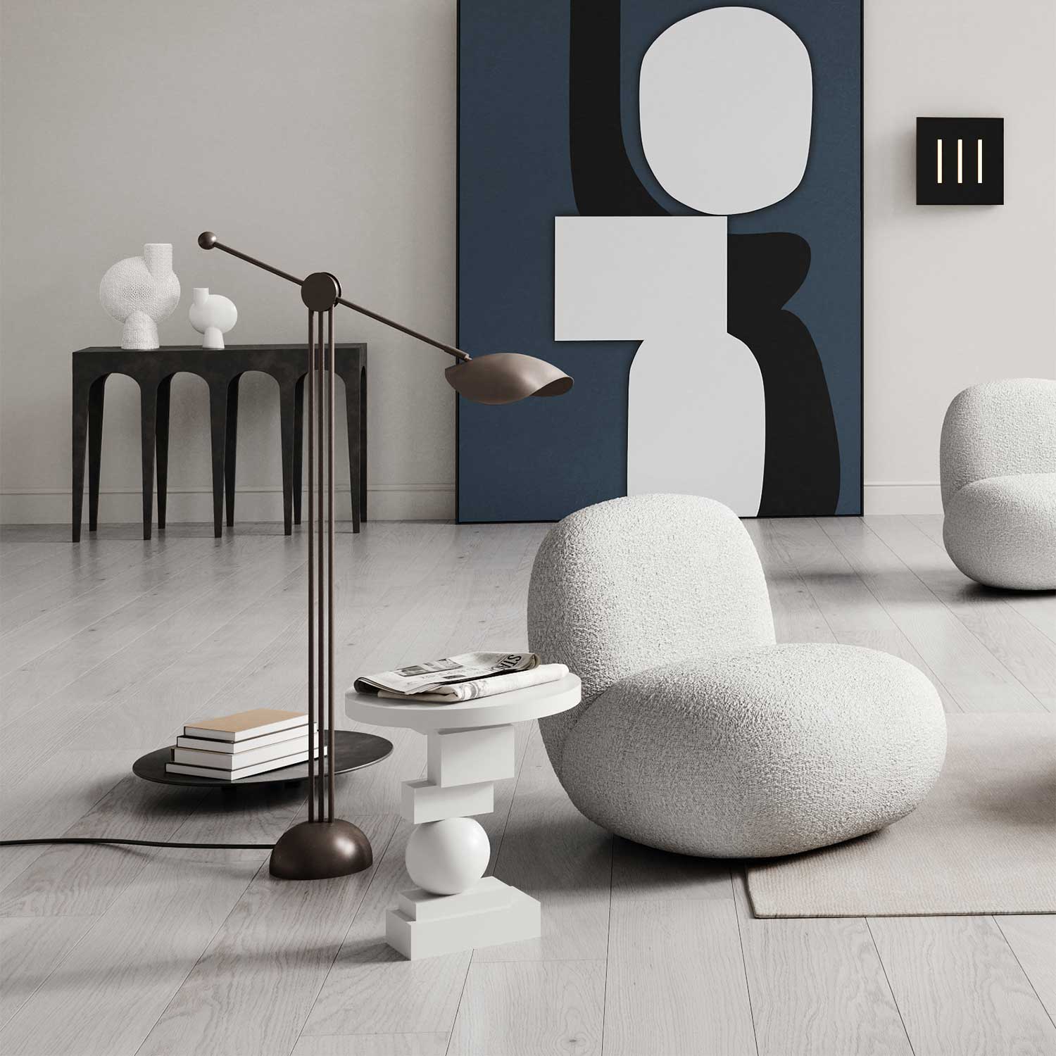 Stingray Floor - Lampadaire design en bronze pour salon brutaliste