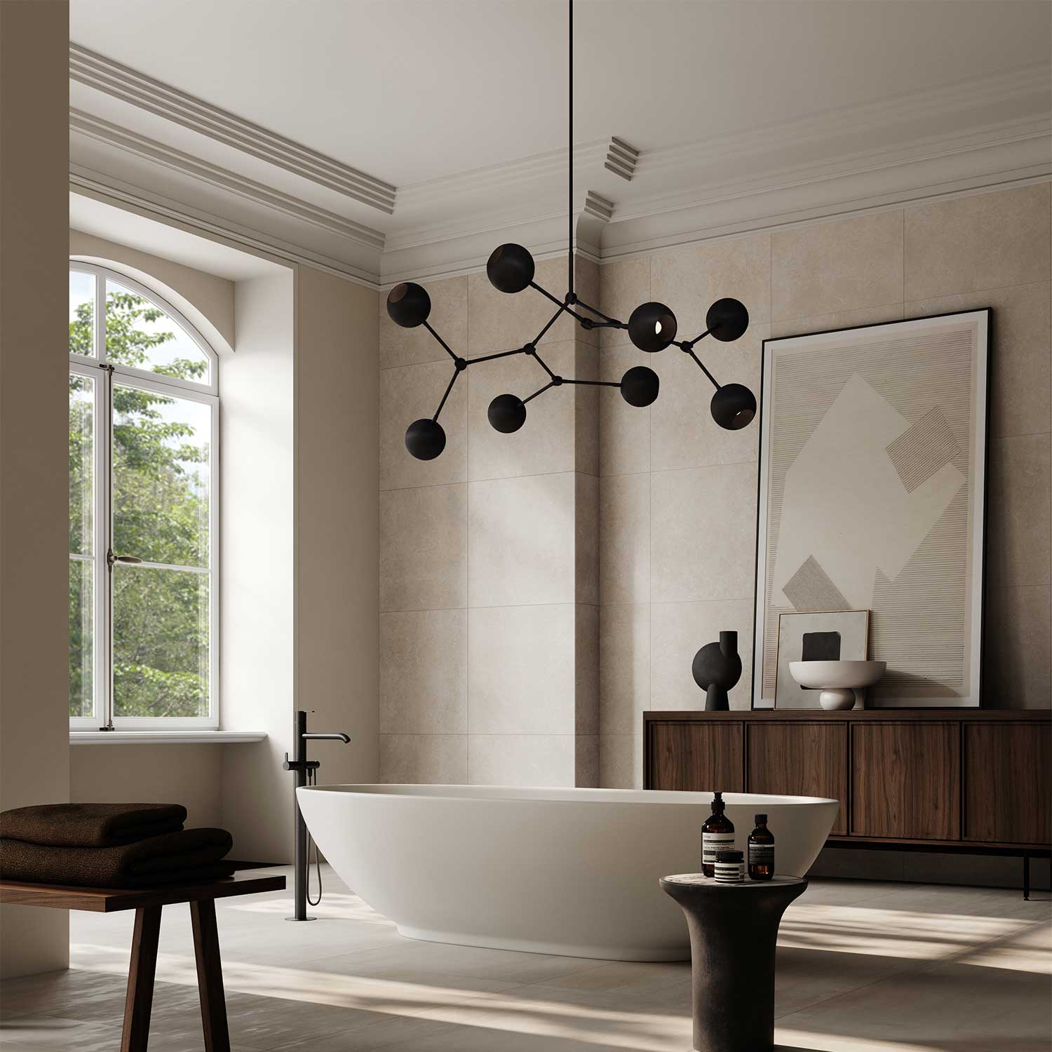 Drop Globe - Suspension en métal globe chromé pour salon