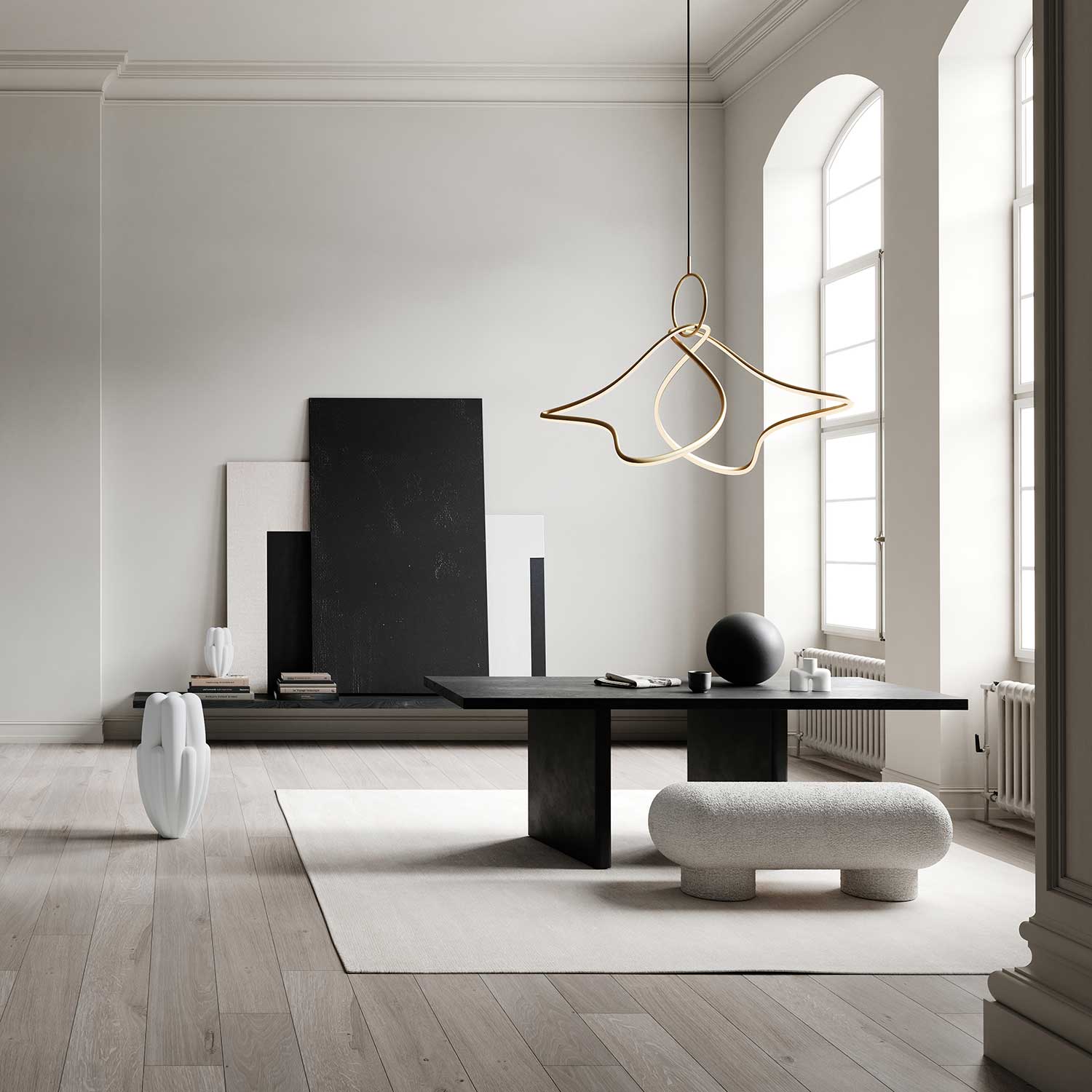 Kumo Chandelier - Suspension design doré LED pour cuisine contemporaine