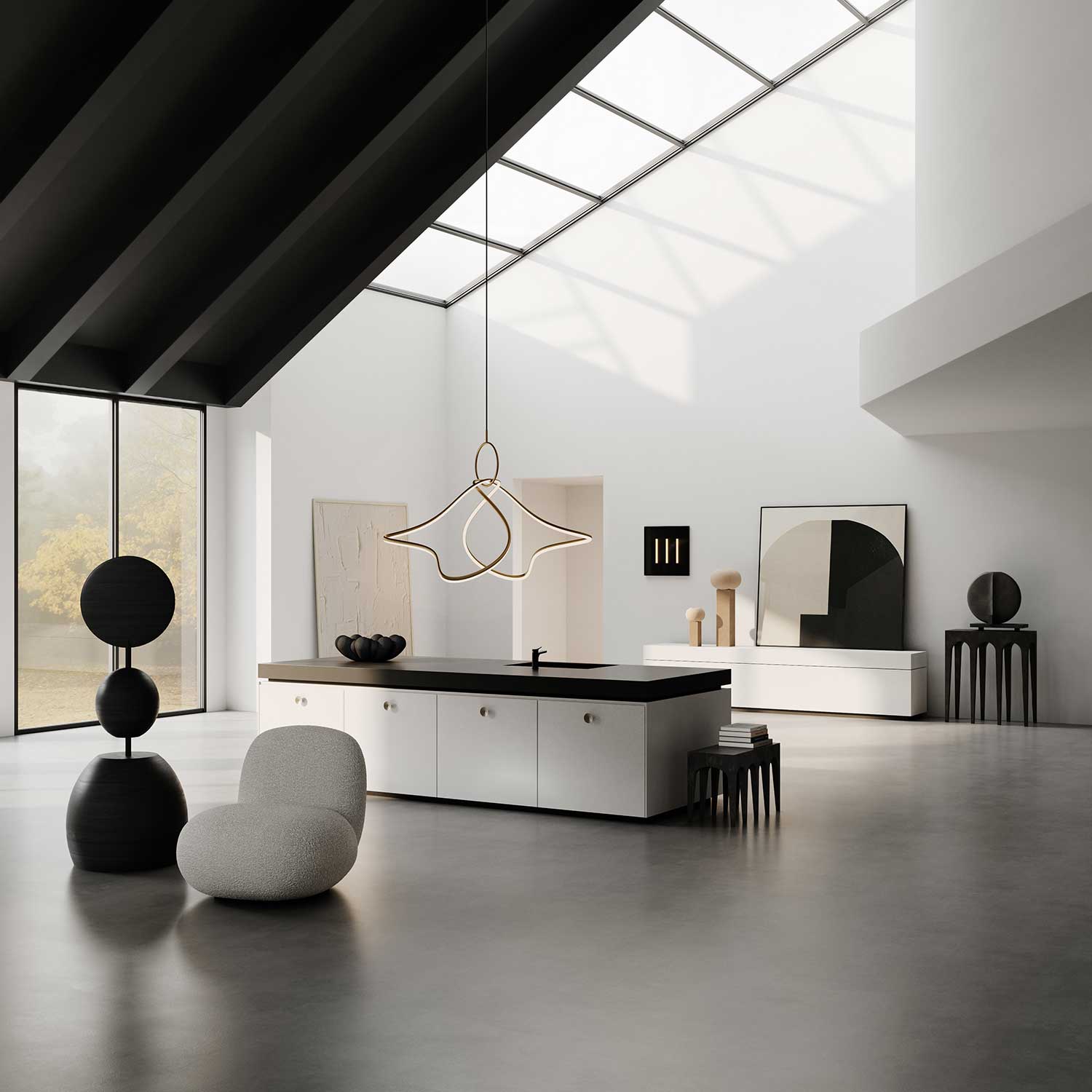 Kumo Chandelier - Suspension design doré LED pour cuisine contemporaine
