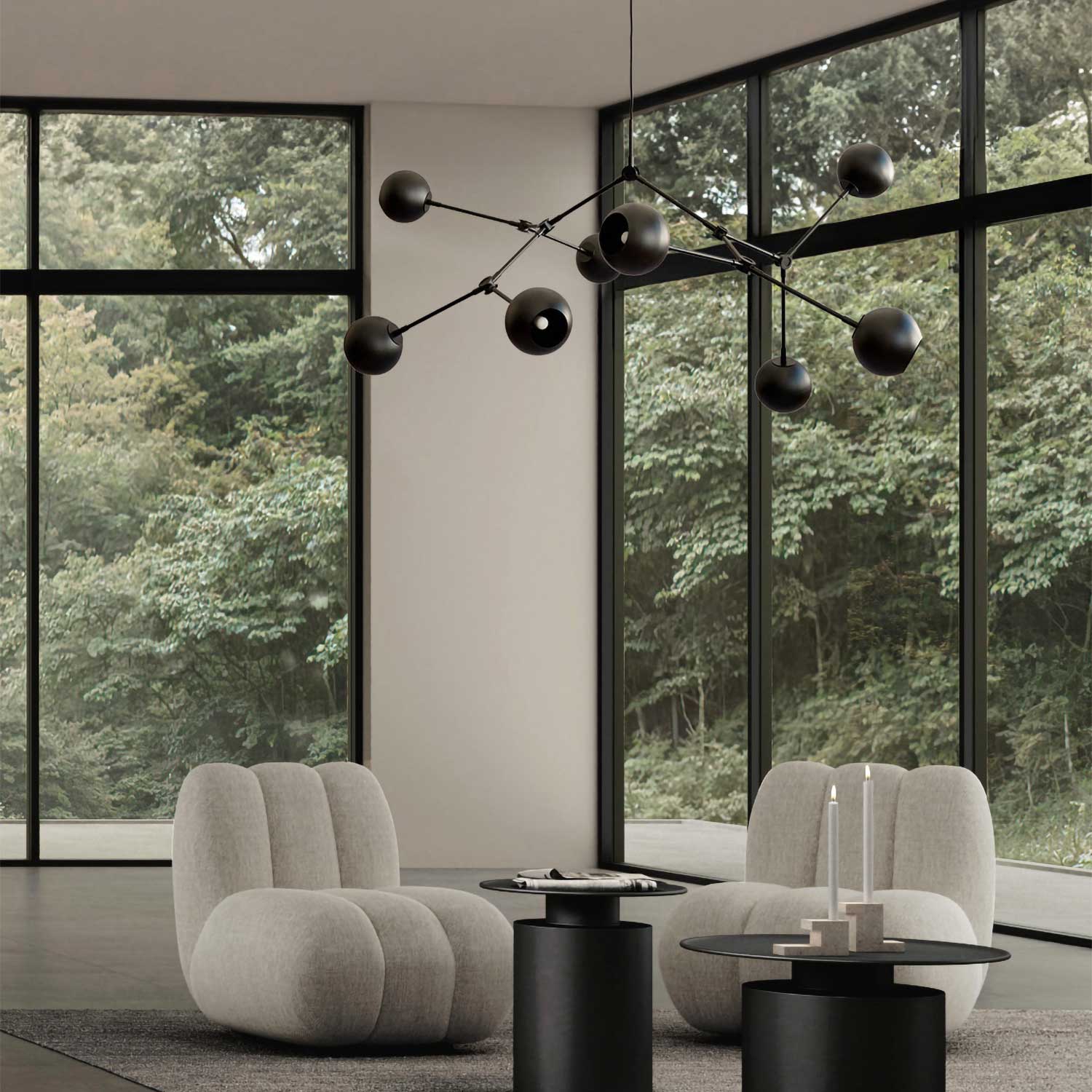 Drop Globe - Suspension en métal globe chromé pour salon
