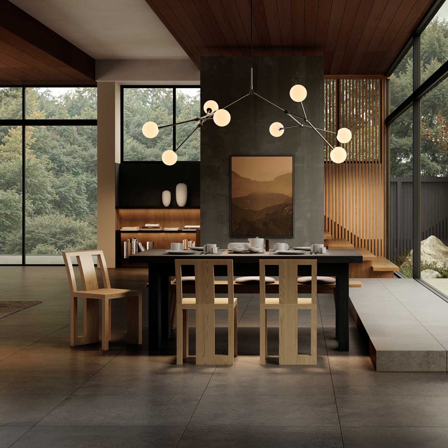 101 Copenhagen Drop Bulb Steel Chandelier with Glass Globes