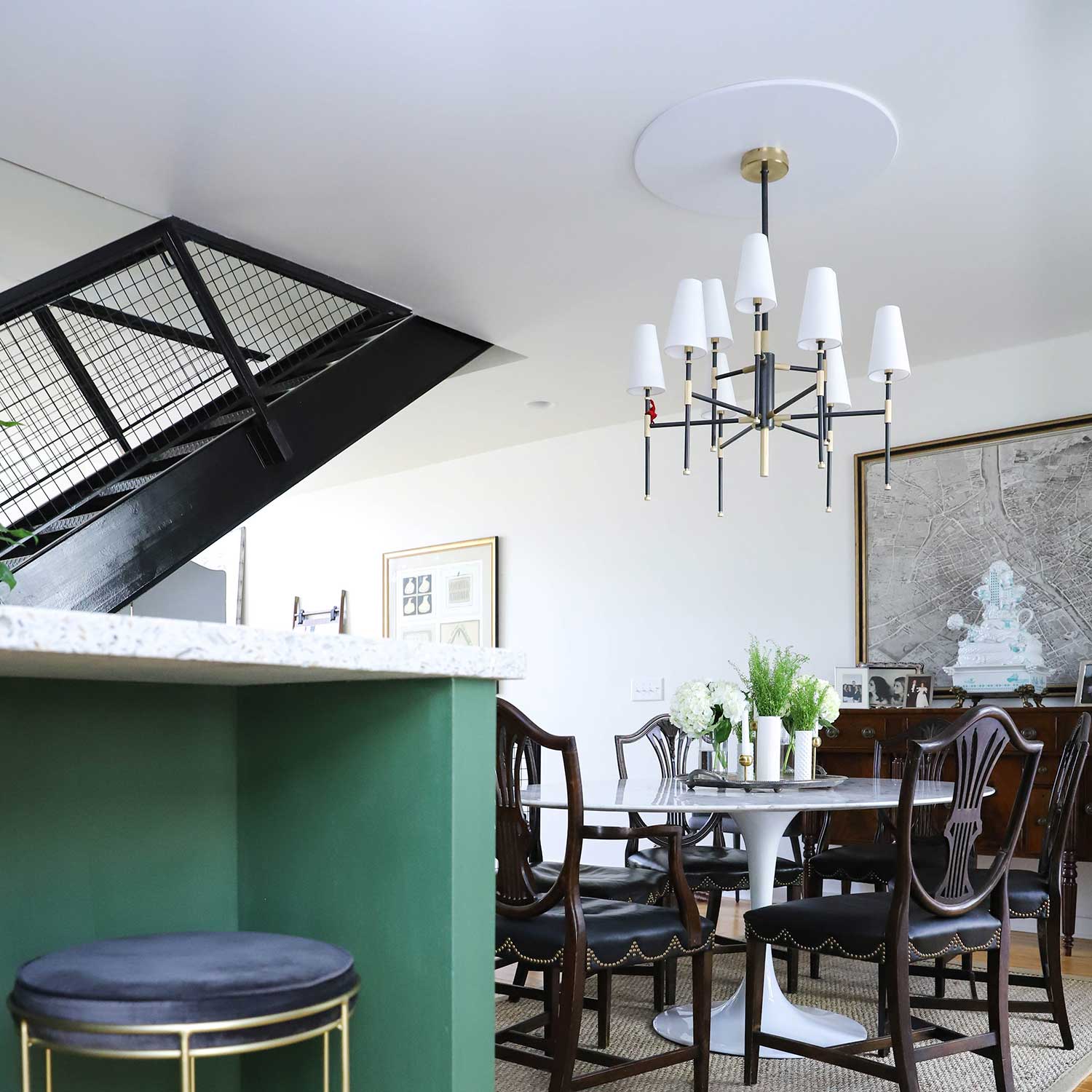 Bowery - Chic brass or steel pendant light for living room