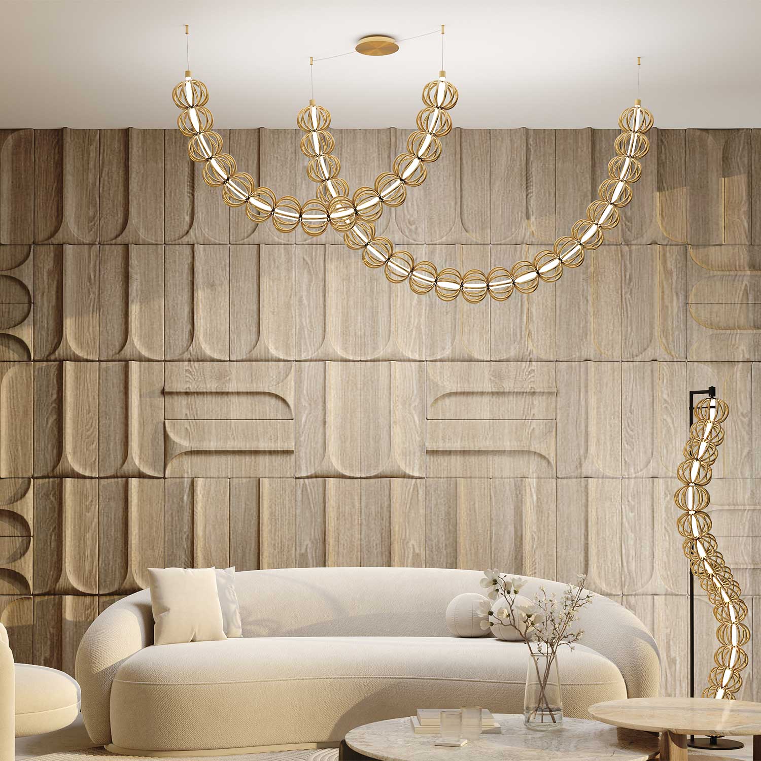 Golden Cage - Large xxl LED pendant light design for modern living room