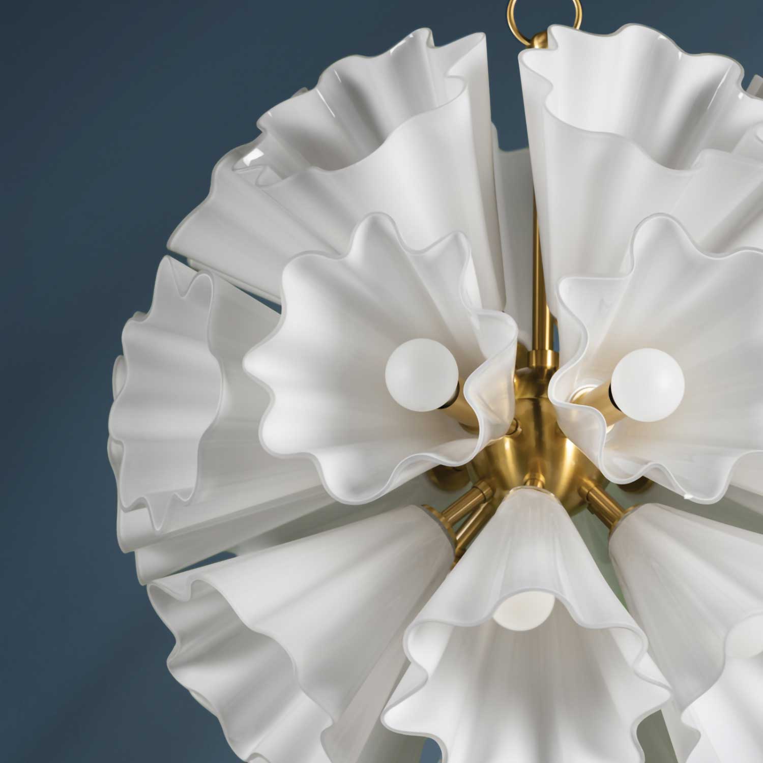 Capri - White glass and gold brass flower-shaped pendant light