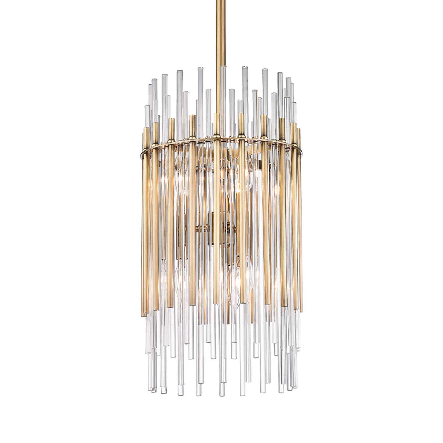 Wallis - Chic chandelier in brass or steel and modern glass