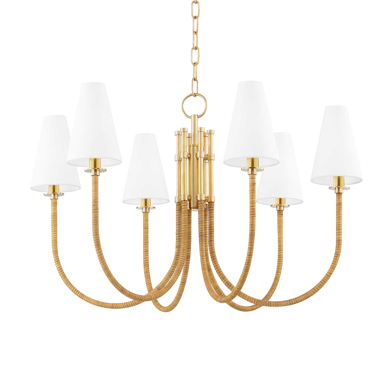 Ripley - Golden brass and rattan chandelier for ethnic living room