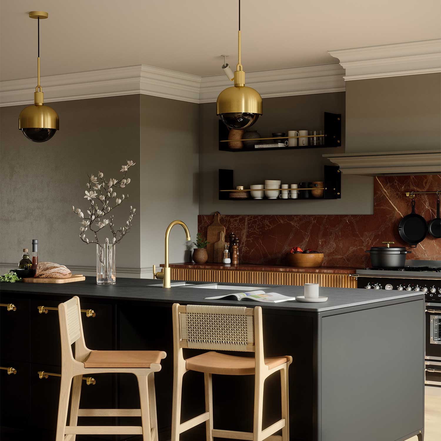 Forked Globe Shade - Suspension design pour cuisine industrielle