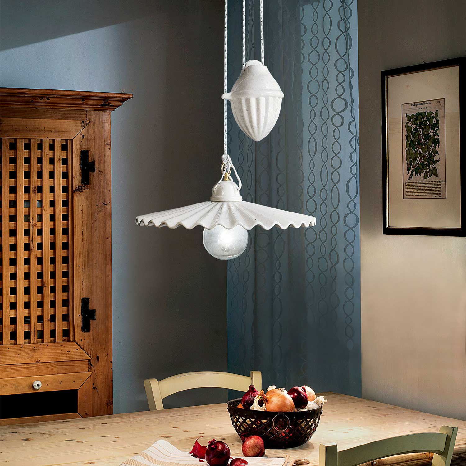 L'Aquila - Lustre blanc plissé en céramique pour salon vintage