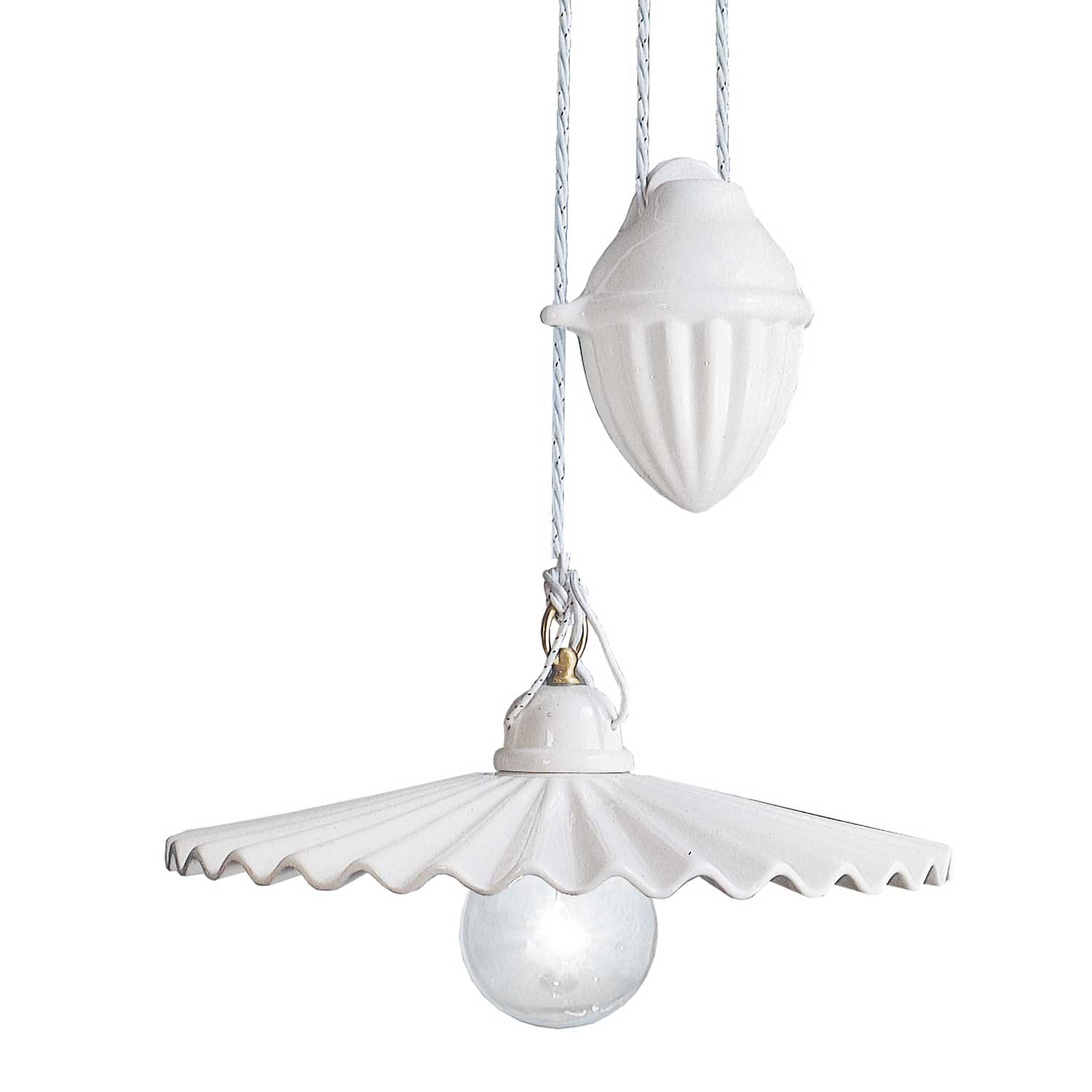 L'Aquila - Lustre blanc plissé en céramique pour salon vintage
