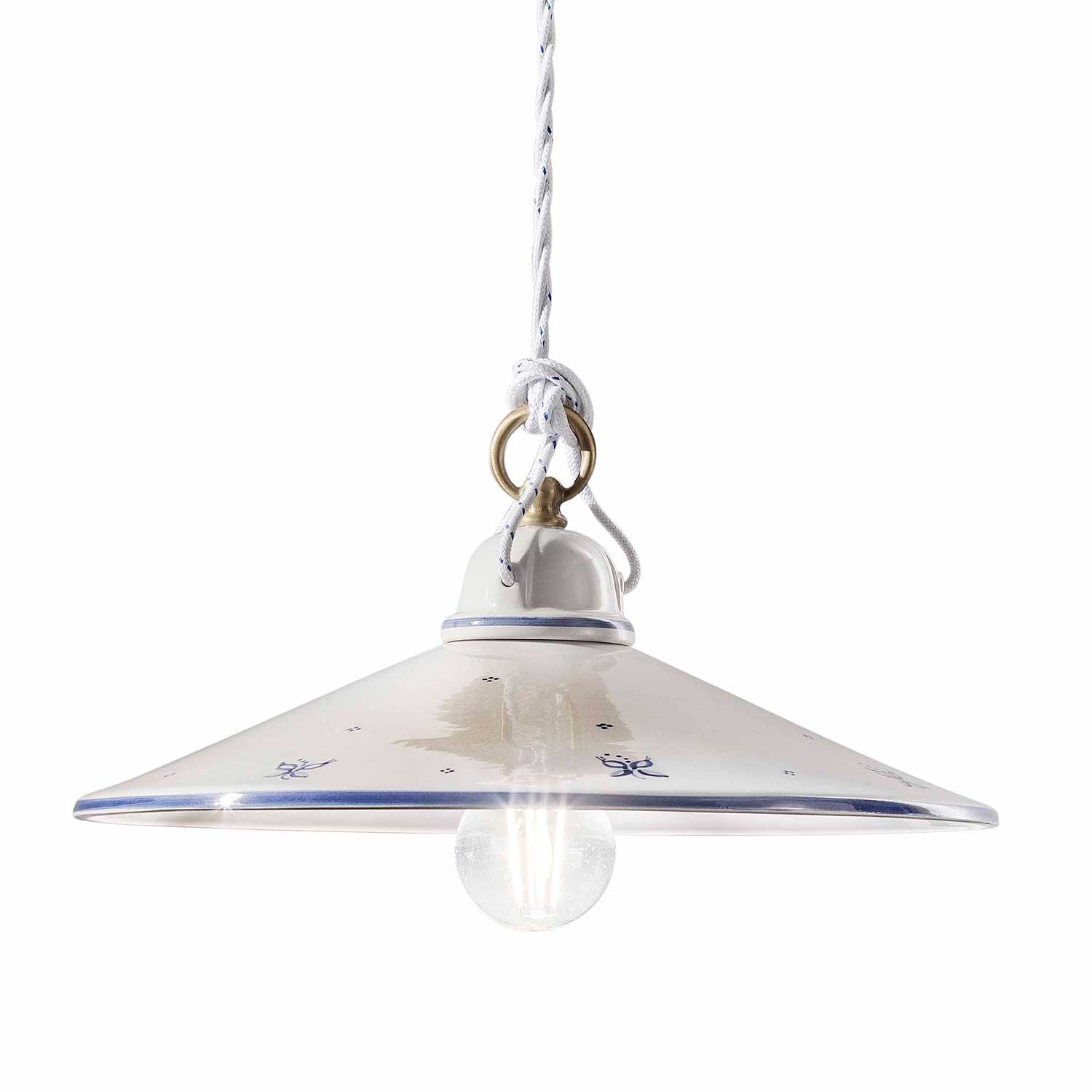 Asti - Suspension en céramique blanche et fleurs bleu style vintage