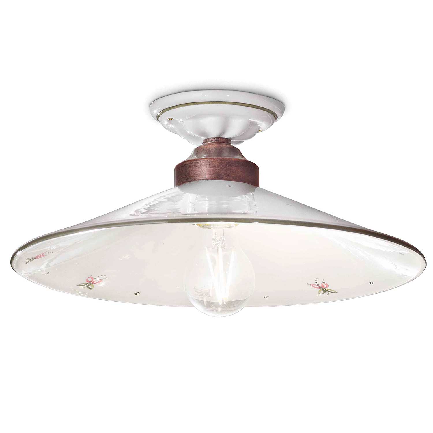 Asti - Plafonnier vintage en céramique blanche et fleurs