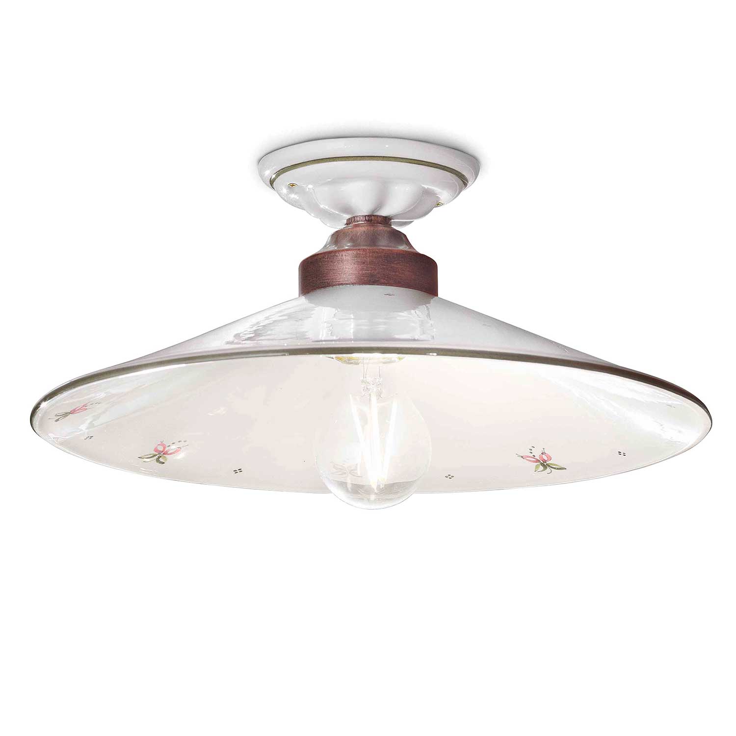 Asti - Plafonnier vintage en céramique blanche et fleurs
