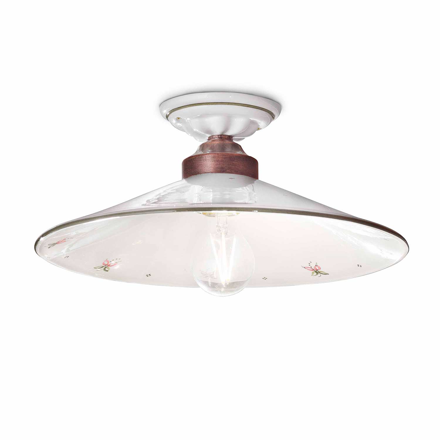 Asti - Plafonnier vintage en céramique blanche et fleurs
