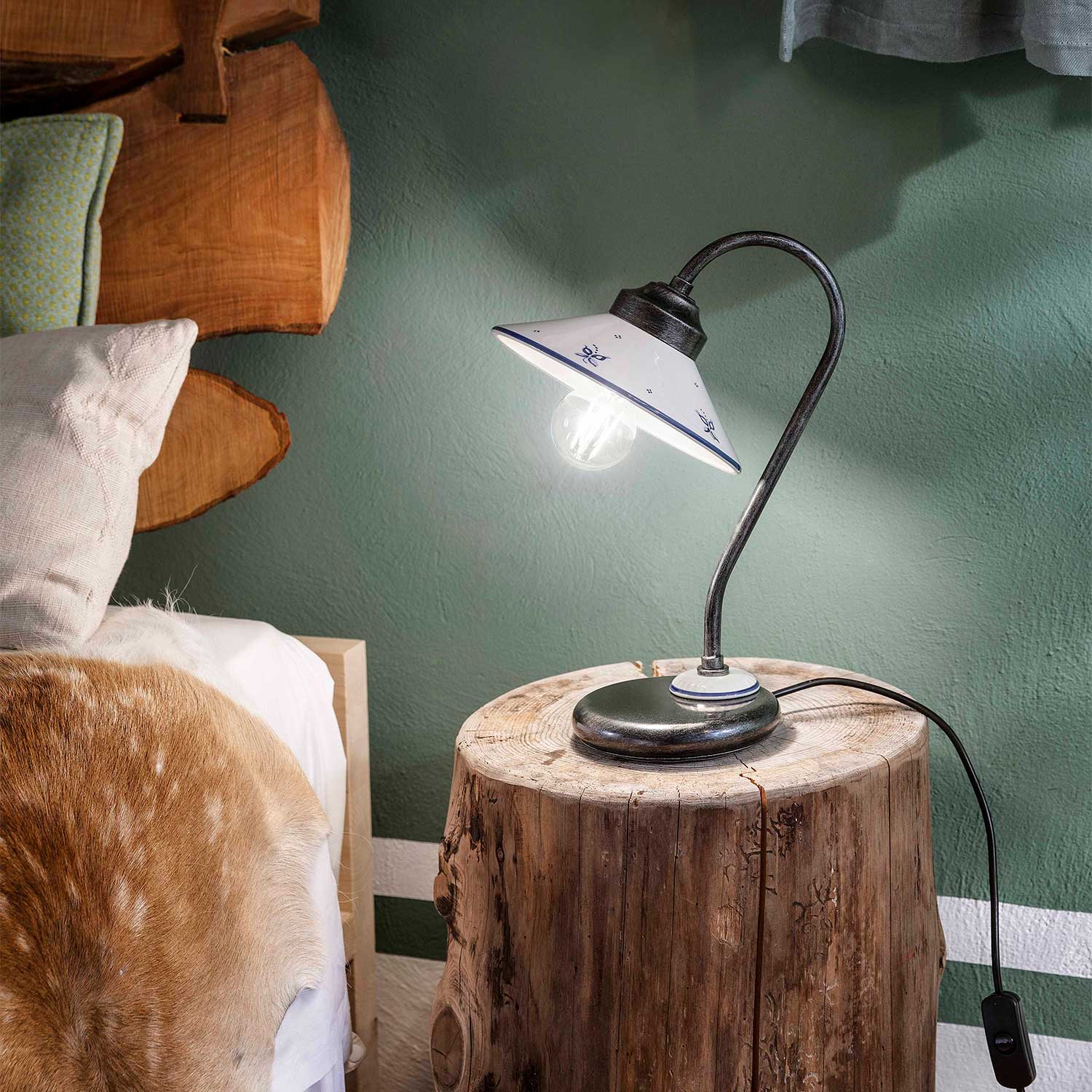 Asti - Lampe de chevet vintage en céramique blanche