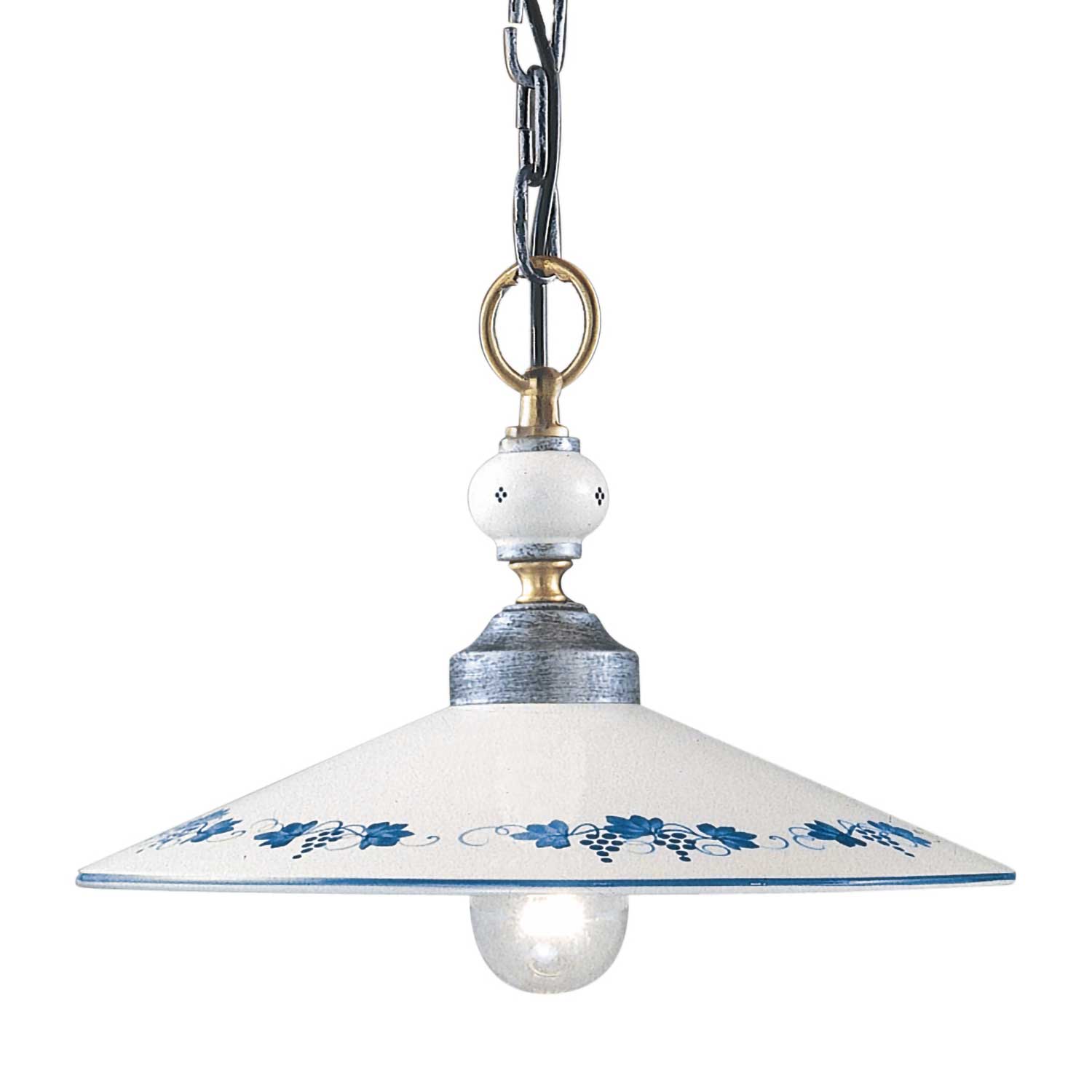 Asti - Lustre ancien en céramique blanche et fleurs bleus