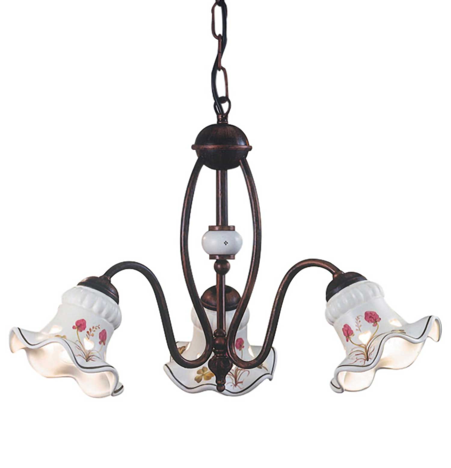 Chieti - Lustre chandelier vintage en acier et céramique fleurie