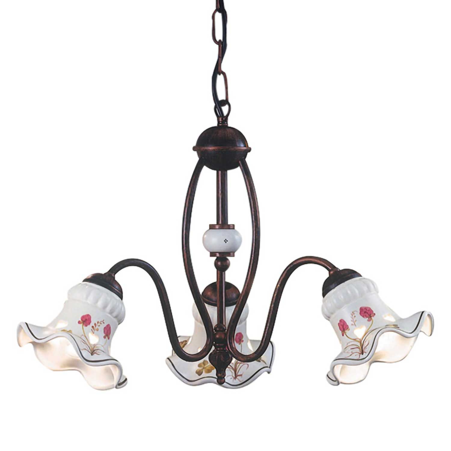 Chieti - Lustre chandelier vintage en acier et céramique fleurie