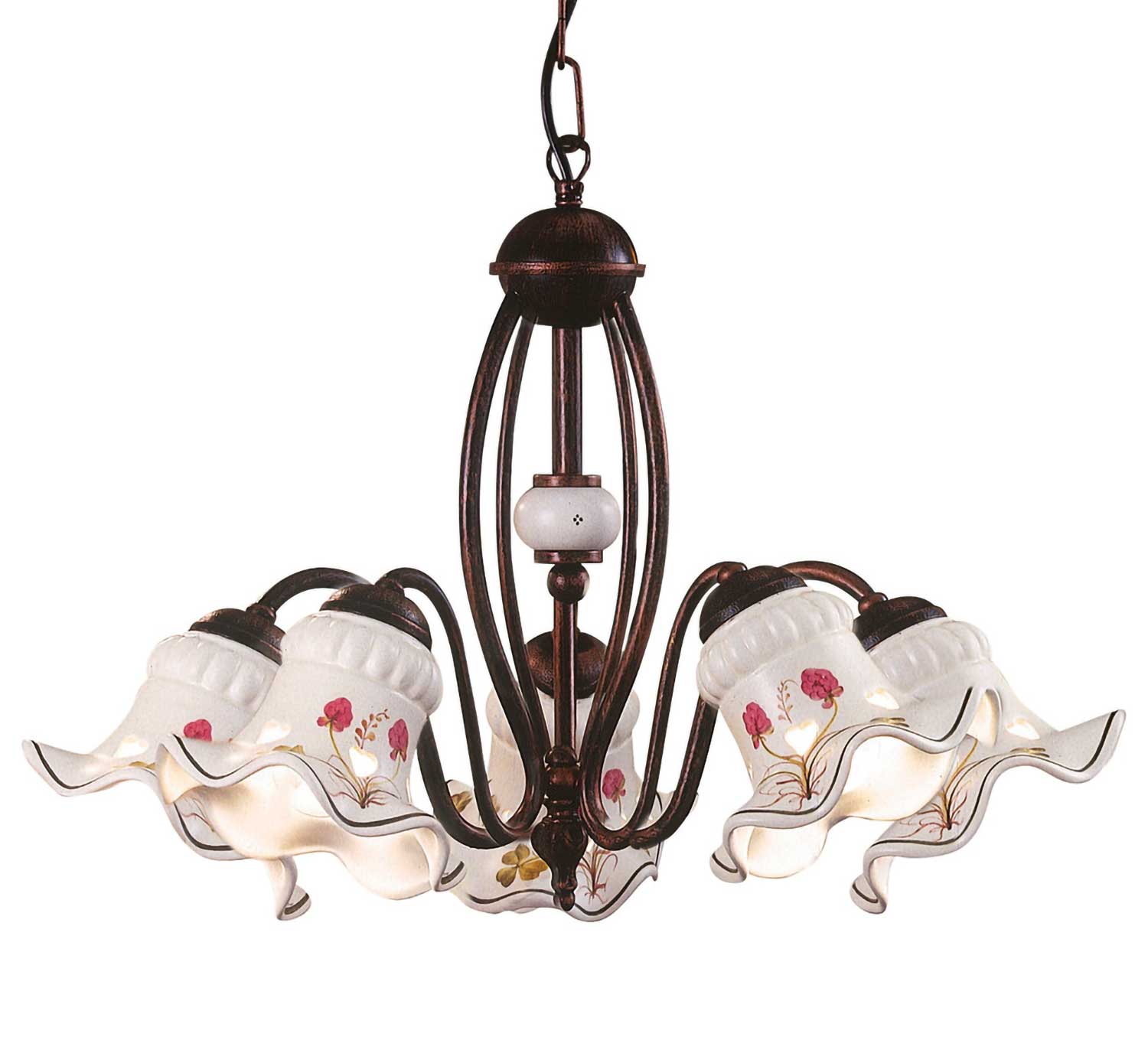 Chieti - Lustre chandelier vintage en acier et céramique fleurie