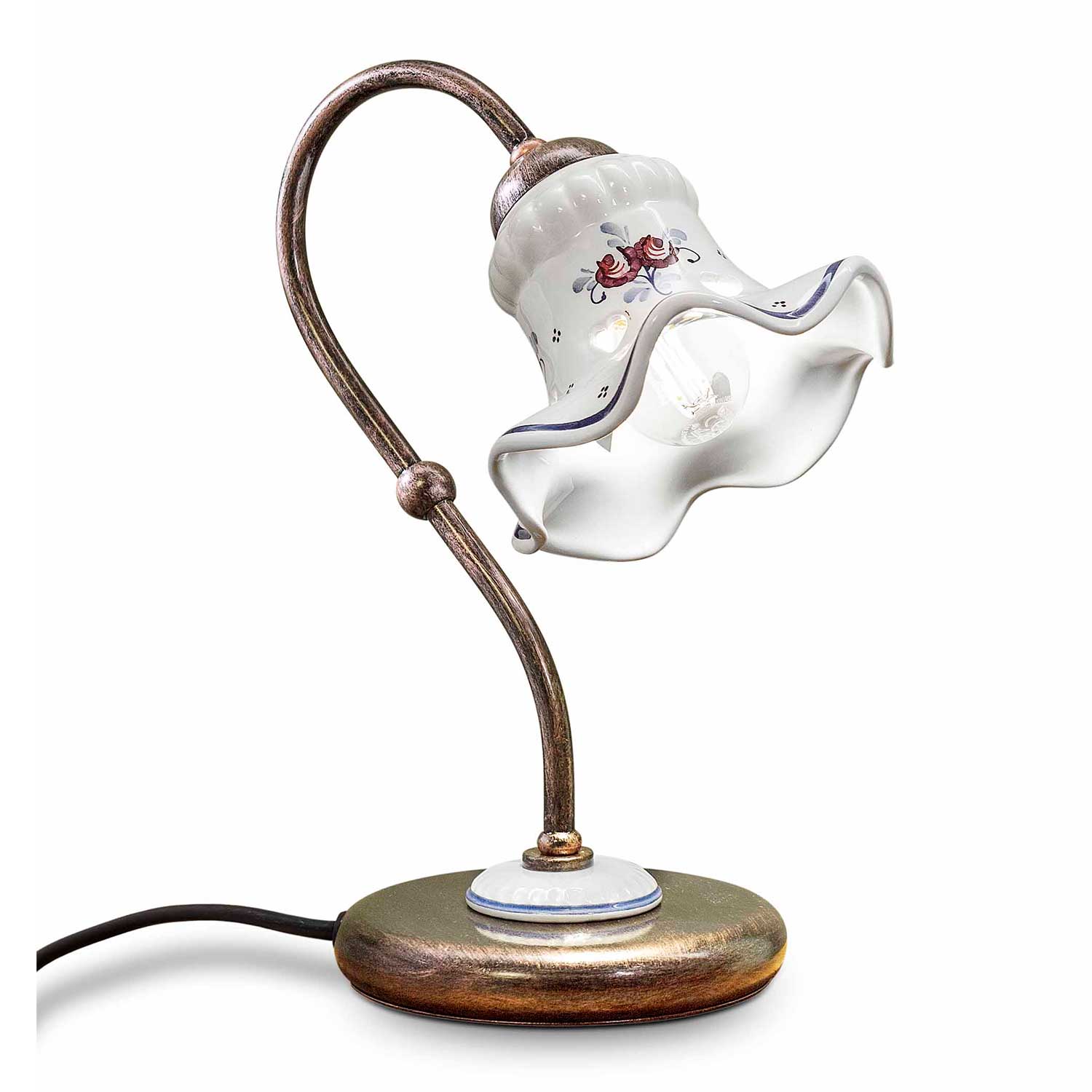 Chieti - Lampe à poser baroque en acier et céramique fleurie