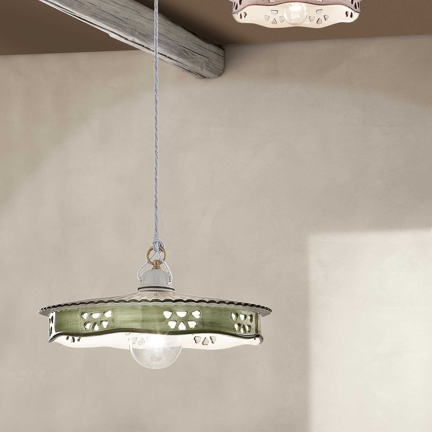 Alessandria - Lustre vintage en céramique vert olive pour cuisine