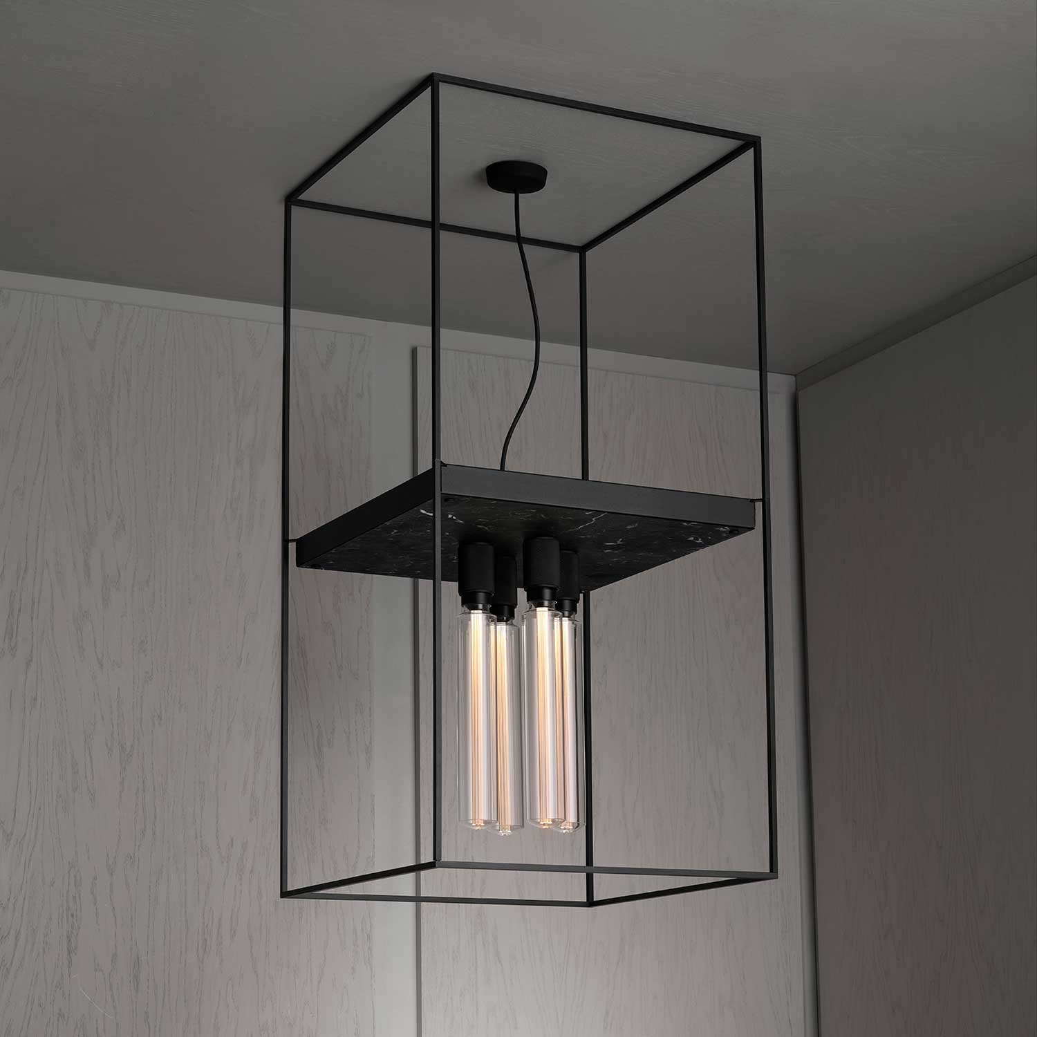 Caged 4.0 Cross - Plafonnier cage en métal et marbre pour salon moderne