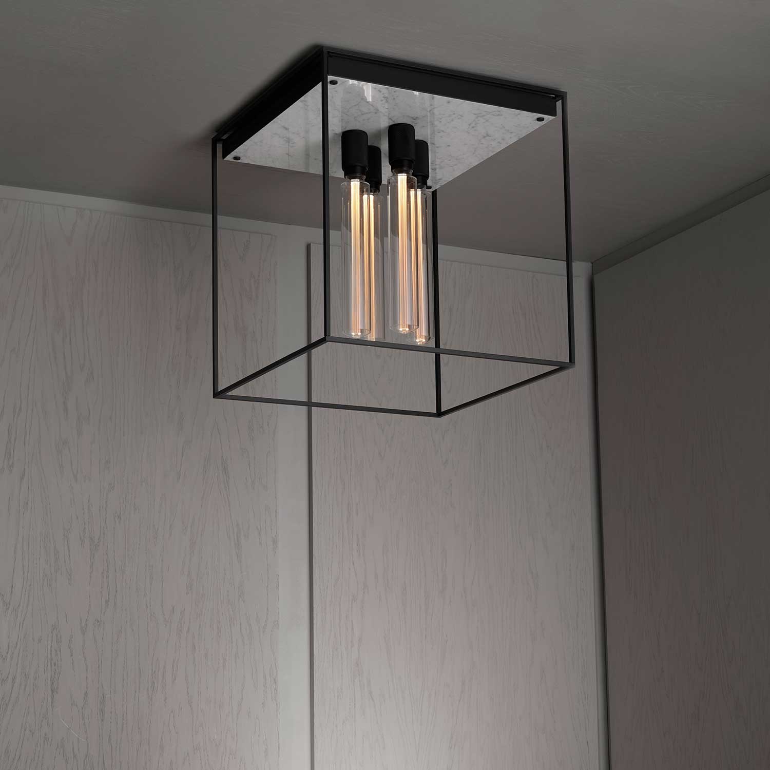 Caged 4.0 Cross - Plafonnier cage en métal et marbre pour salon moderne