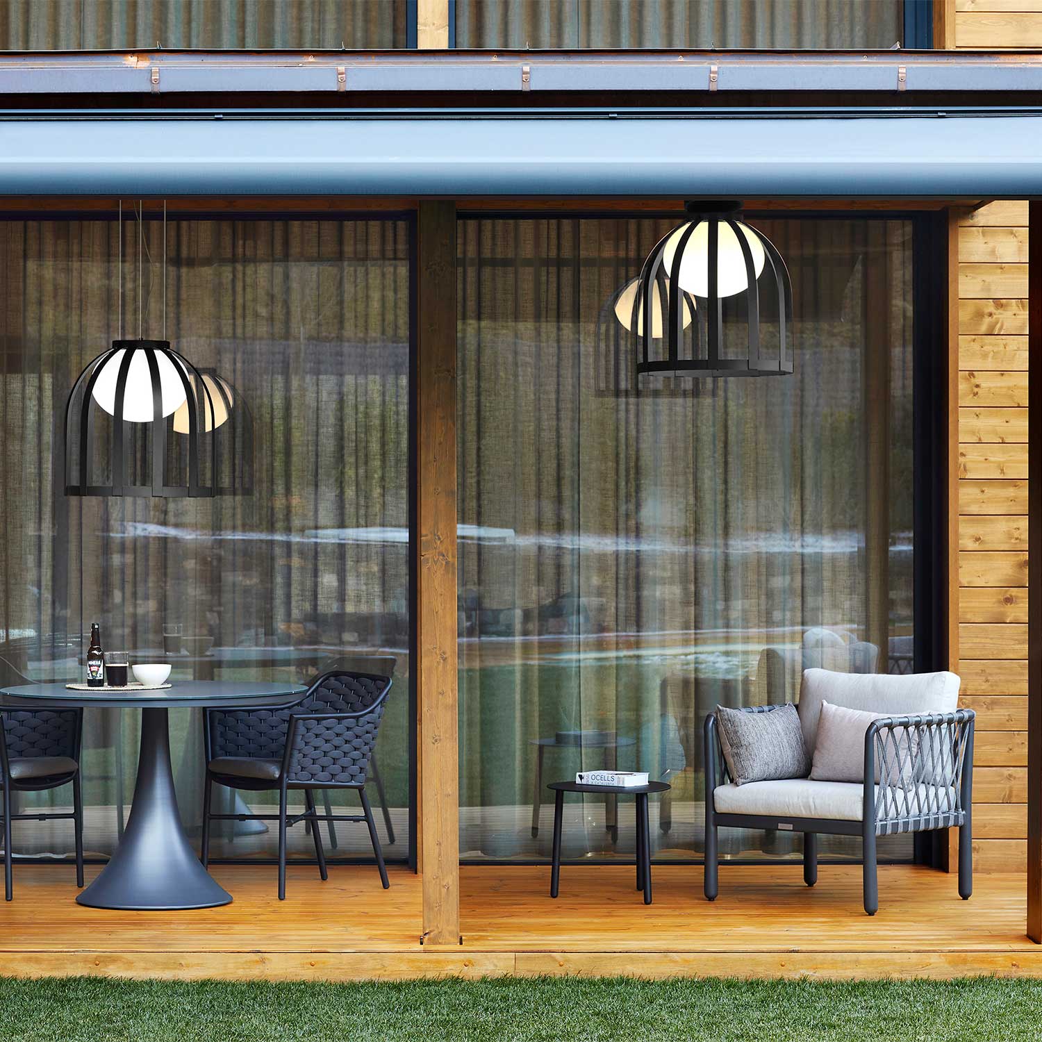 Bols - Plafonnier noir LED extérieur pour terrasse contemporaine