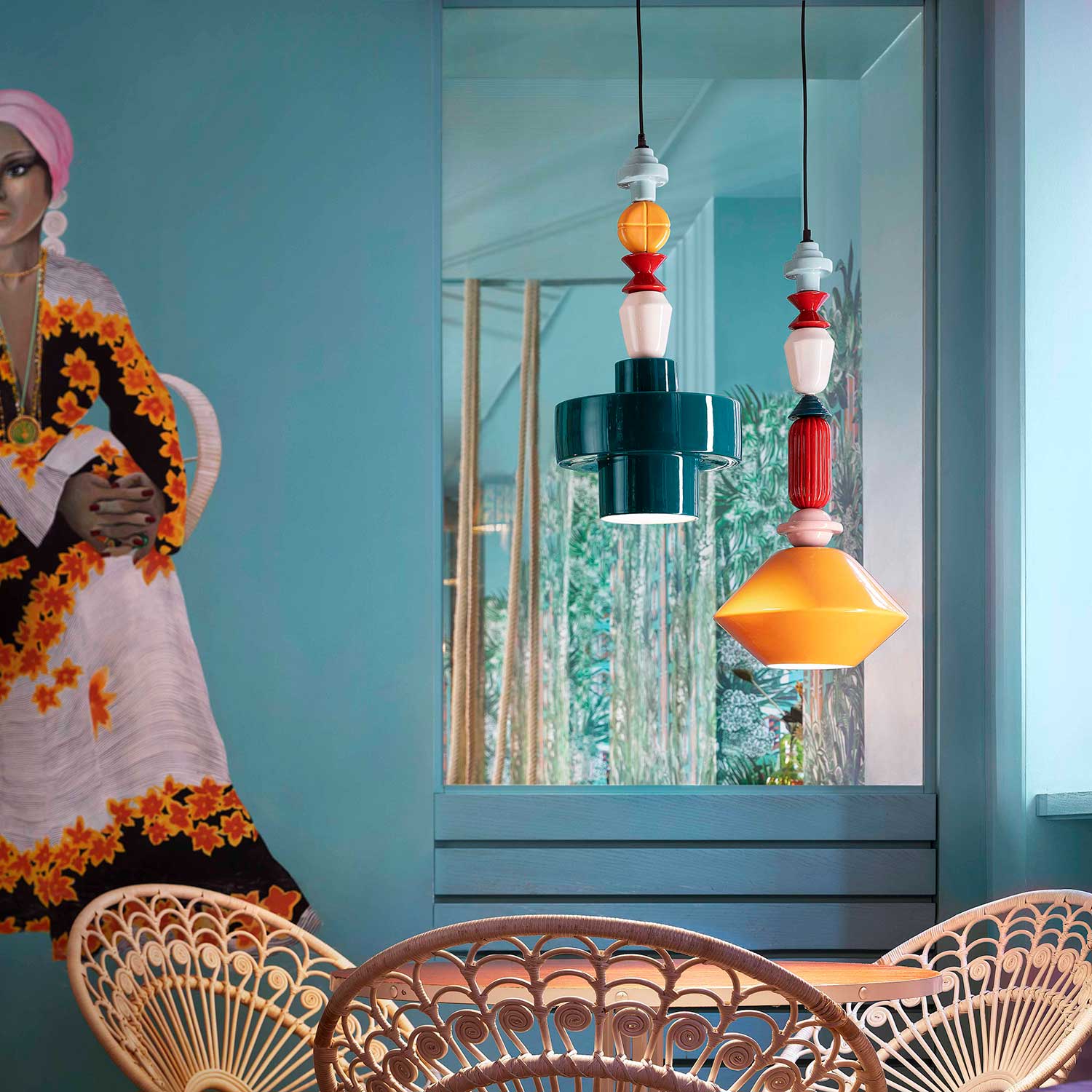 Lariat - Ceramic bead chandelier for eclectic kitchen