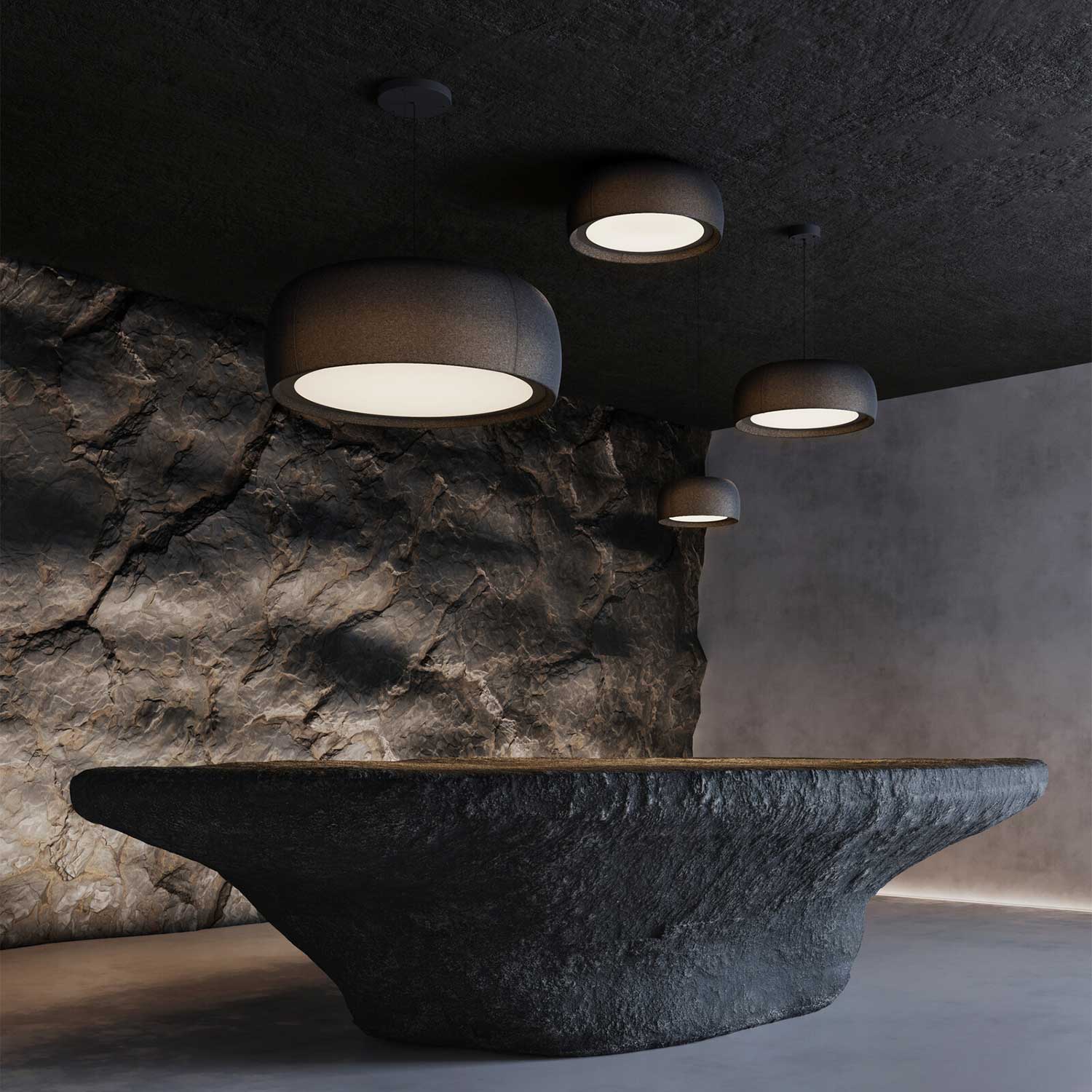 Gong - Plafonnier en tissu design LED intégrée pour salon