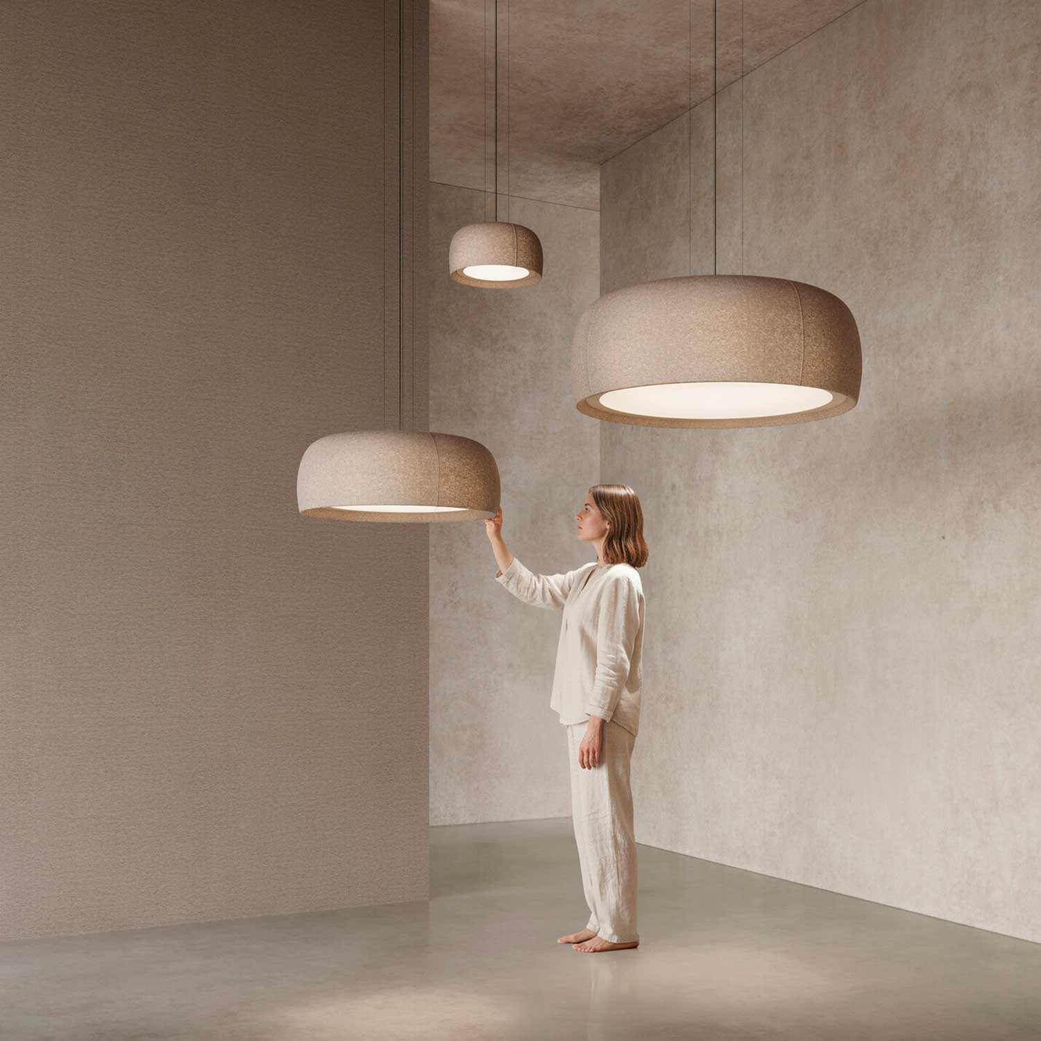 Gong - Lámpara colgante de tela con diseño y LED integrado para salón