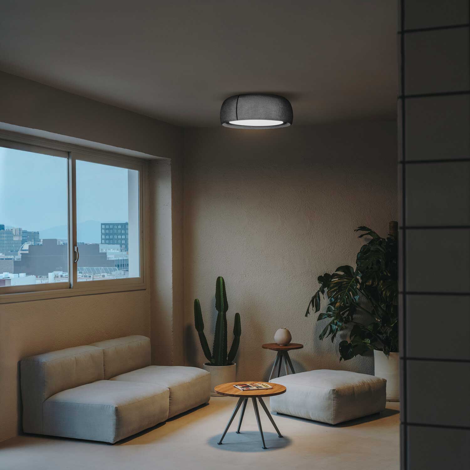 Gong - Plafonnier en tissu design LED intégrée pour salon